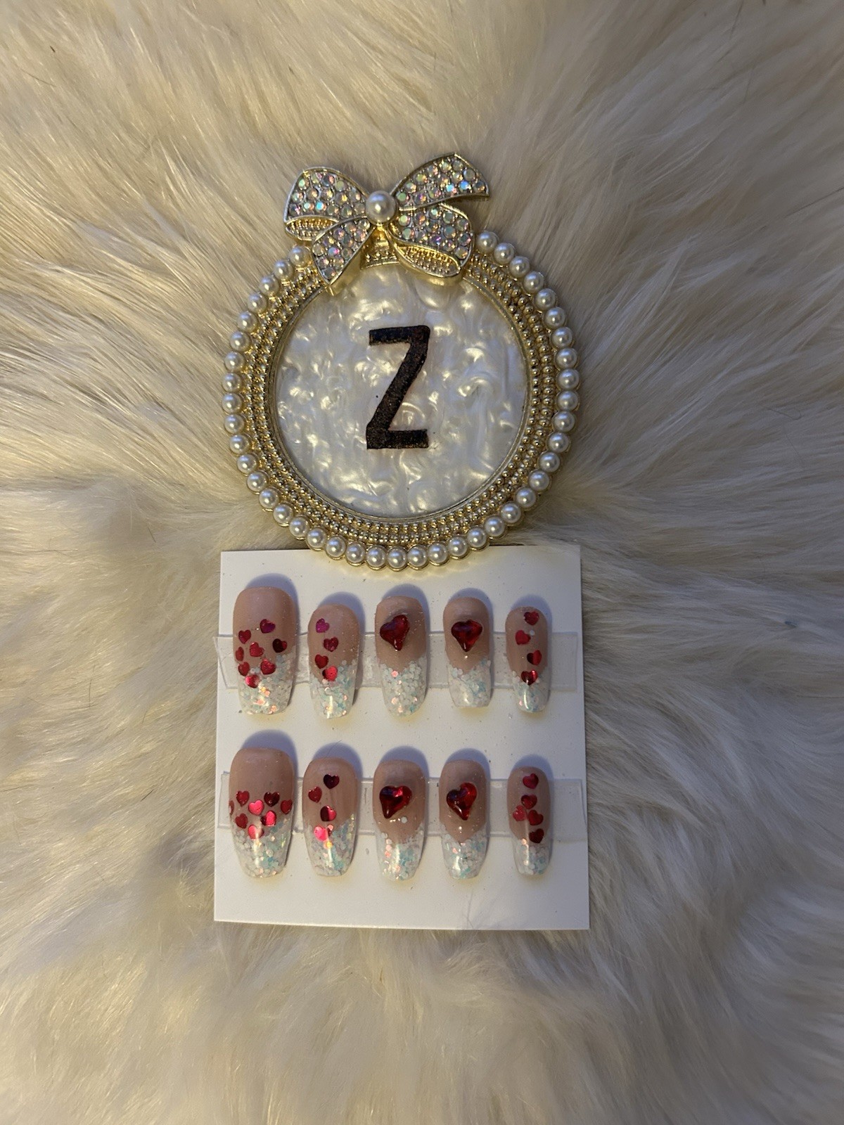 Z NAILZ! Handmade M Coffin Valentines/Love Themed Red & White Press On Nails