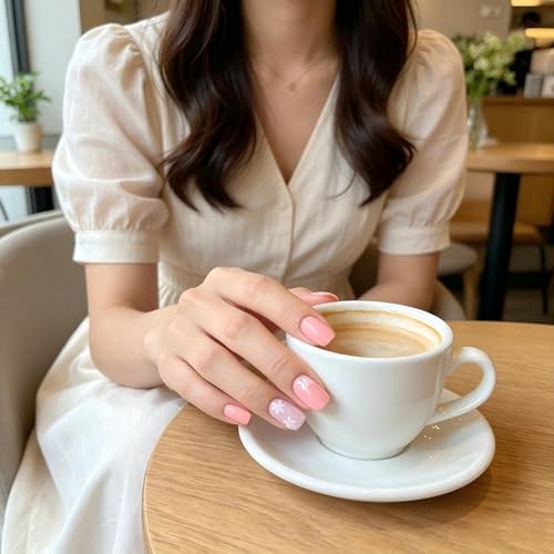 Pink Press on Nails – Short Square Floral Designs – 24 Pcs – Easy to Use