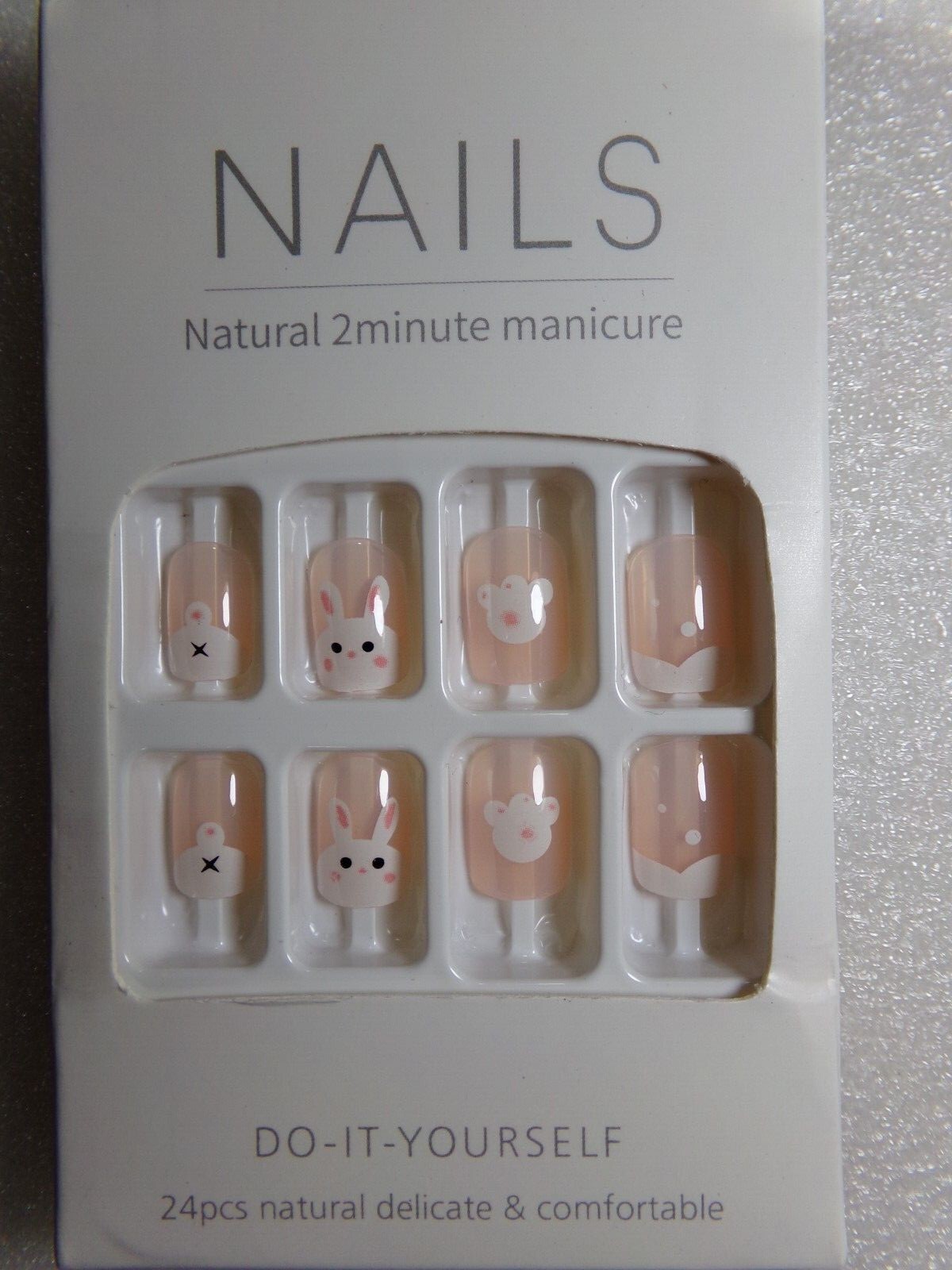 Do it Yourself Nails Bunny Rabbit glue on Shiny Short, Easter spring