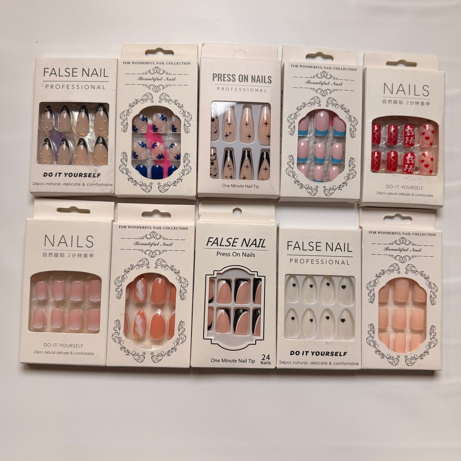 Lot of 10 Pack of 24 New False Press On Nails Assorted Designs and Colors №N39