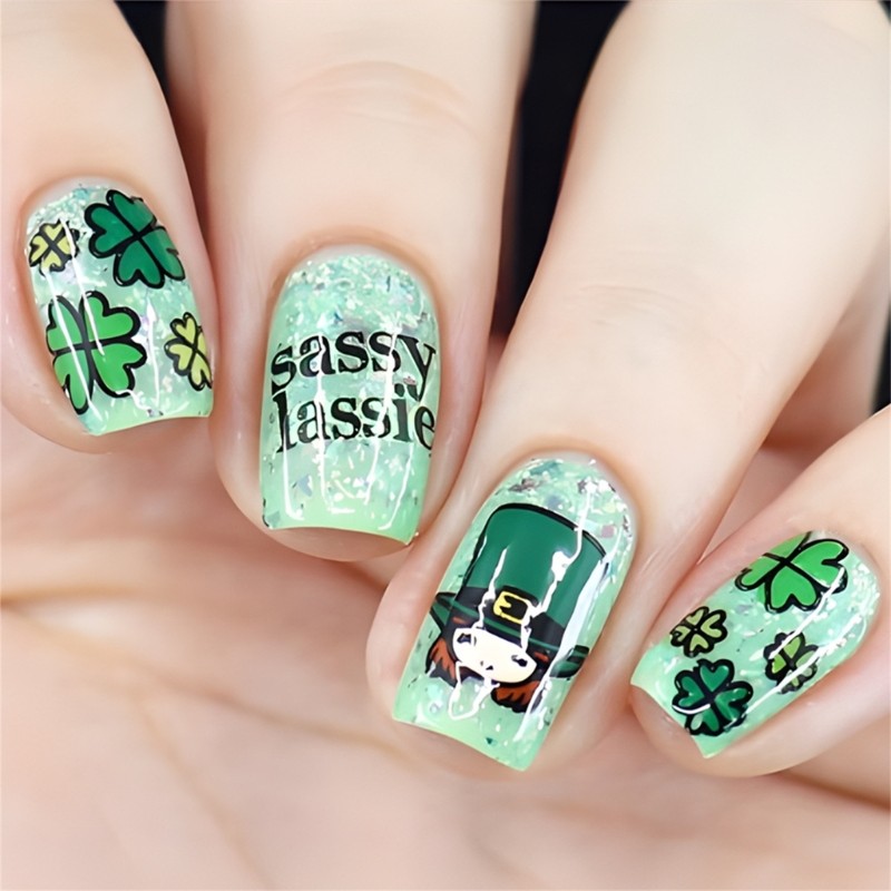 Patrick s Day 24 Pieces Short Coffin Press on Nail with Irish Green Shamrock