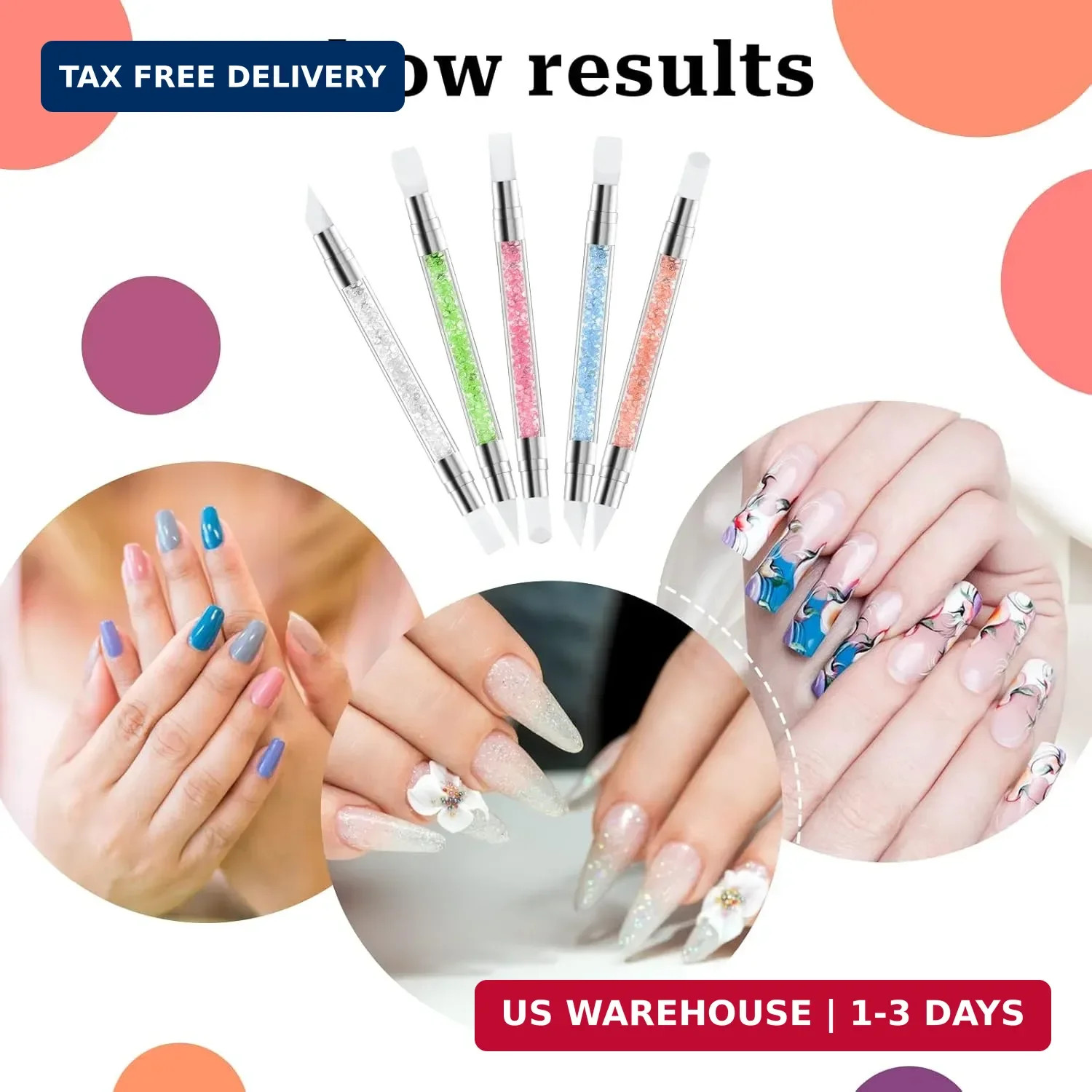 5 Pcs Nail Art Sculpture Pen Dual Tipped Silicone Nail Tools Nail Art Acrylic Pe