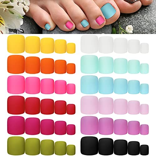Maitys 336 Pieces 12 Sets Toenail Press on Fake Toe Nails Short Fresh Colors