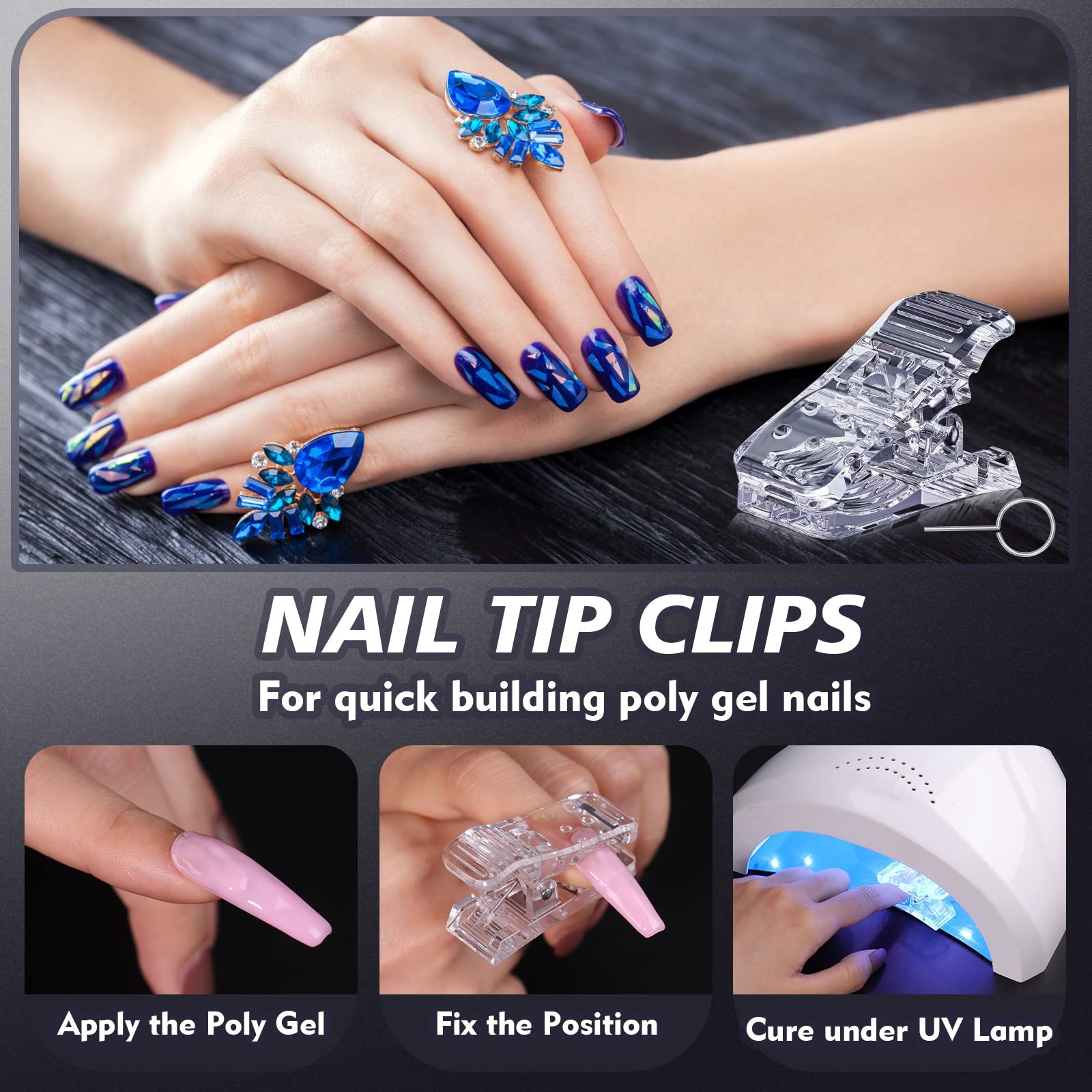 10 Pcs Nail Clips for Poly Nails Gel, Adjustable Tightness Nail Tip Clips for…
