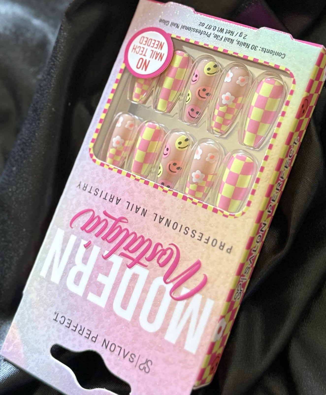 Salon Perfect Press On Nails, Modern Nostalgia w/smiley faces~With Free Gifts❣️