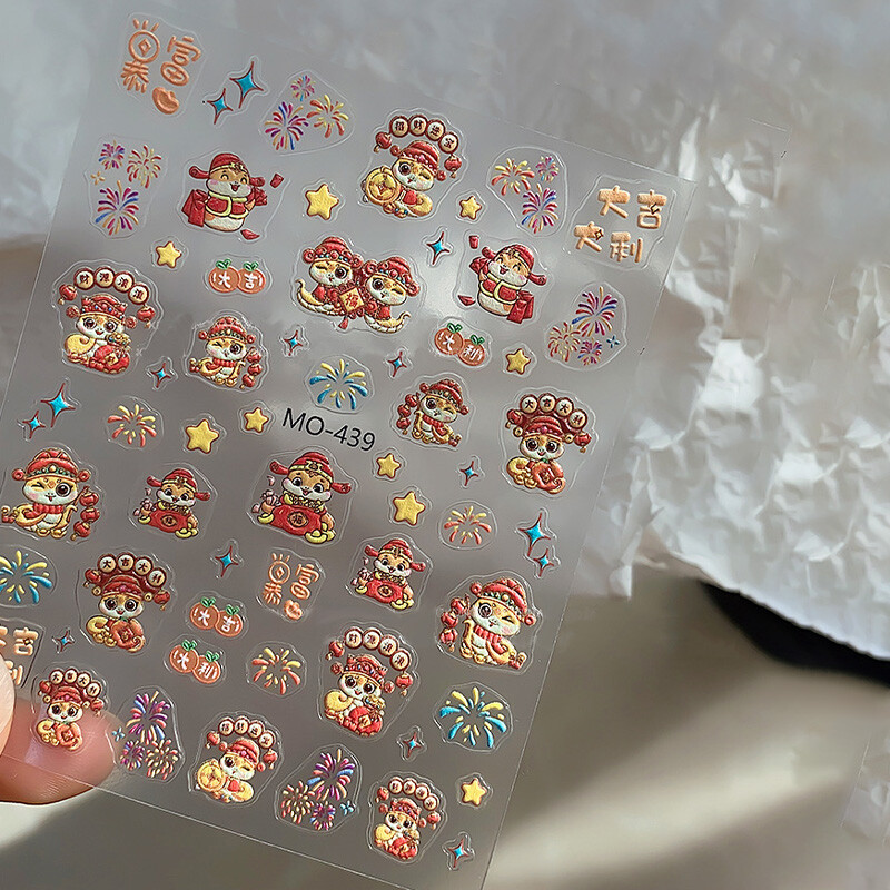 Red Chinese Knot Firecracker 3D Self Adhesive Nail Art Stickers New Year Lovely