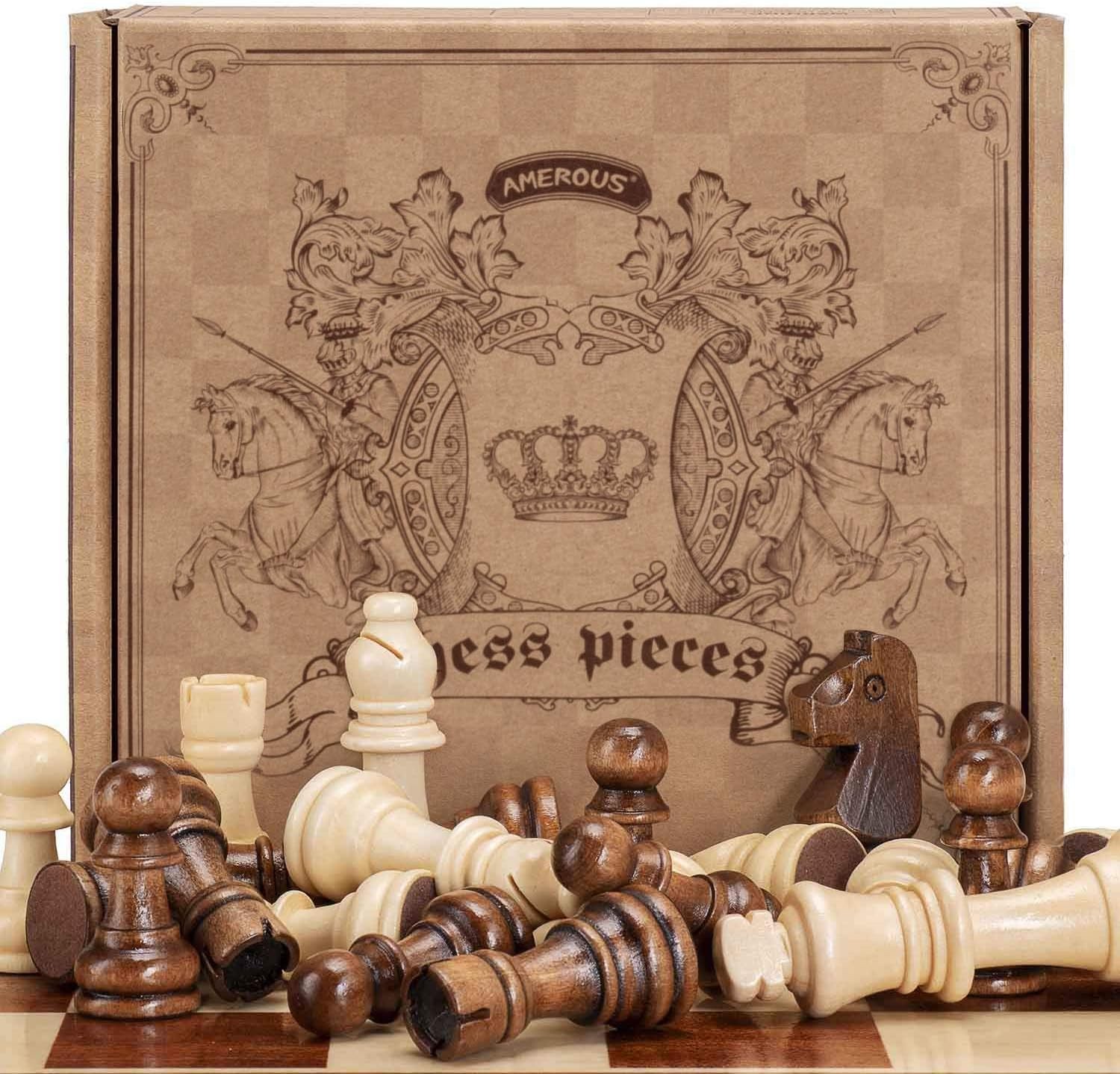 AMEROUS Wooden Chess Pieces Only, Staunton Style Wood Chessmen with 3.15″…