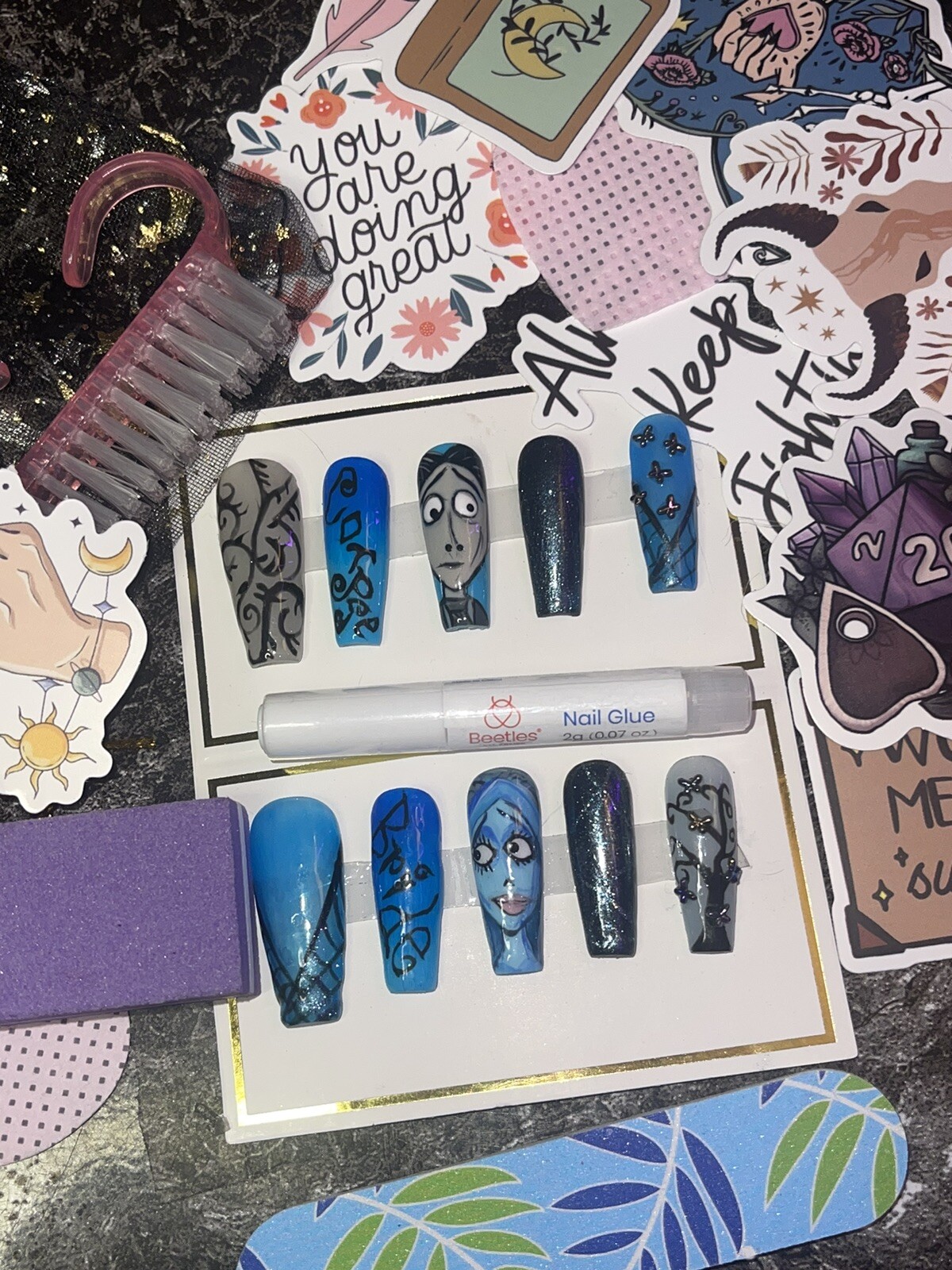 Corpse Bride Handpainted Press on Nails. includes Prep Kit