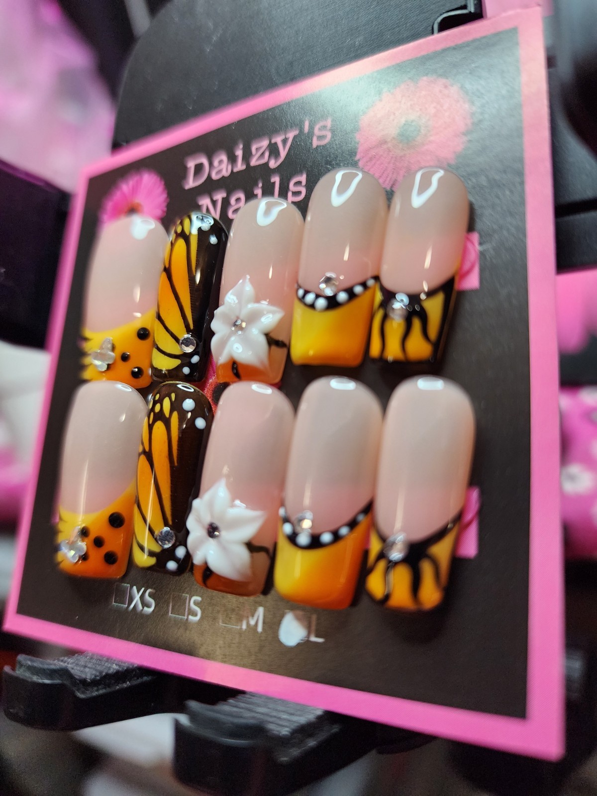 Large Size Press-on Nail 10Pc Set Handmade Square Butterfly 3D 2.5 Cm Length