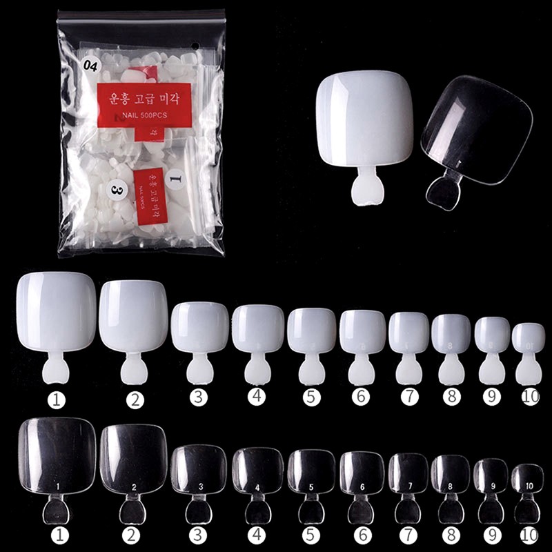 500Pcs False Fake Artificial Toe Nails Tips French Foot Tips Toenails Manic F6