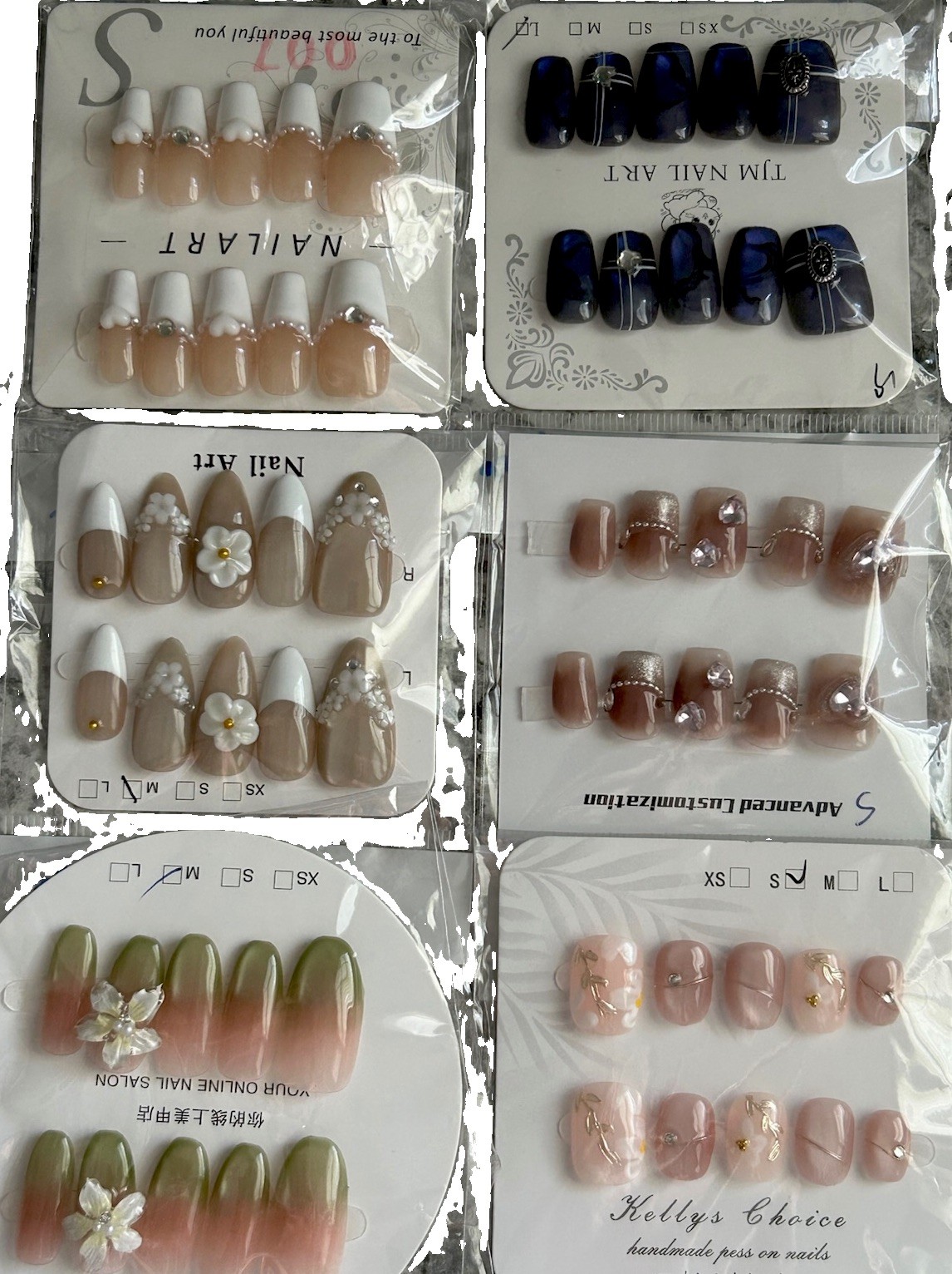LOT X6 Sets of Pre-Designed 3D Acrylic Nail-Art Press-On Nails, 1 File/KISS Glue