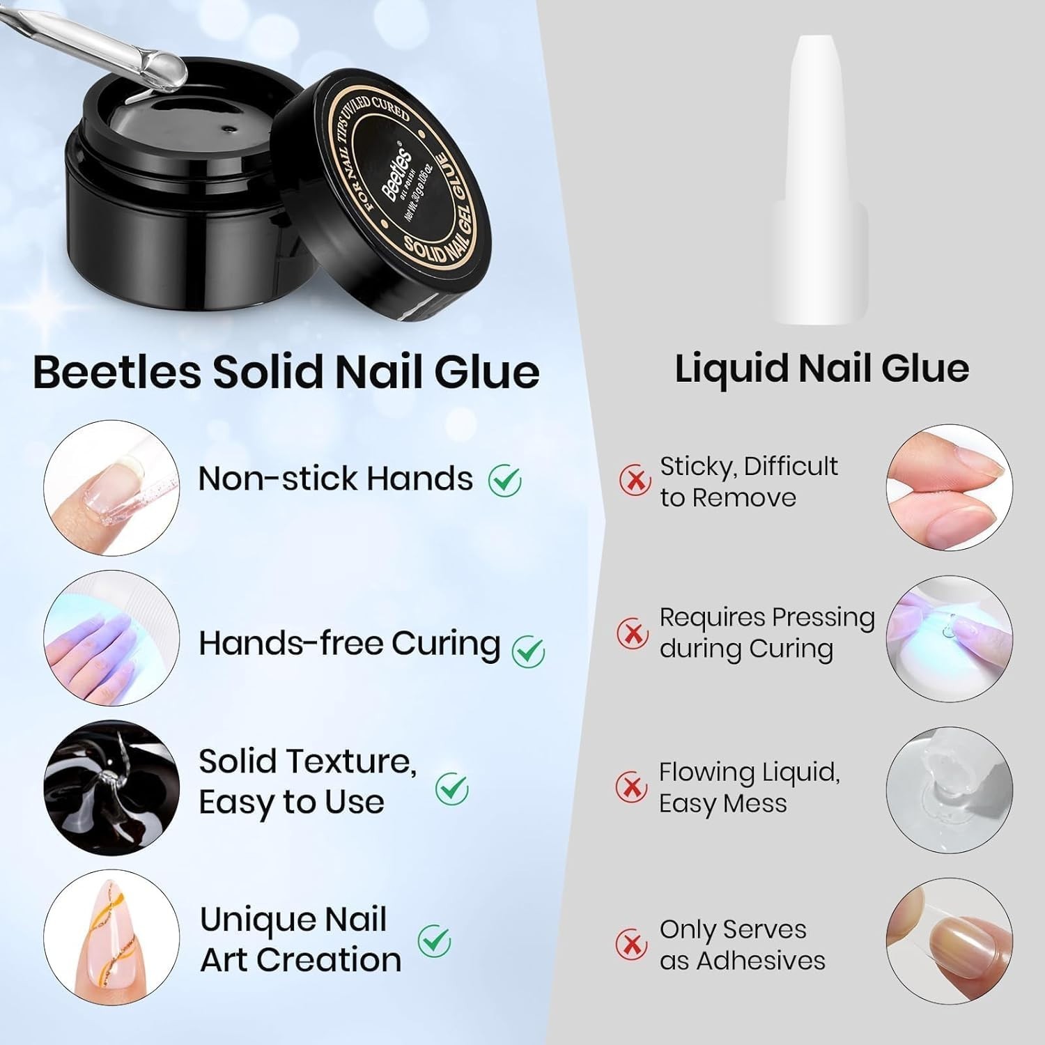 Solid Nail Glue Gel for Acrylic Nails Tips, 30g False Nails Gel Glue Long-Lastin