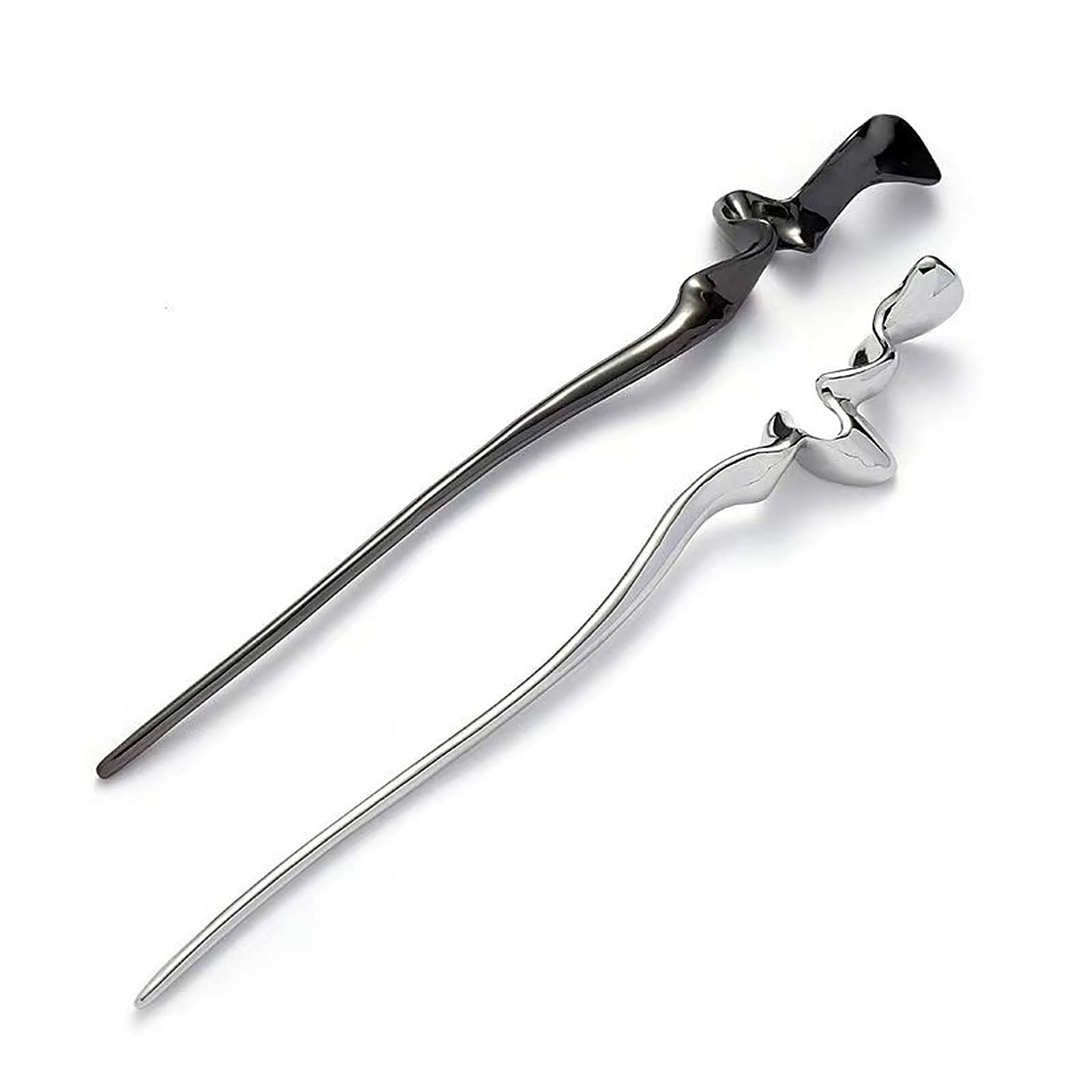 2Pcs Irregular Lines Hair Chopsticks, Chinese Sticks Silver, Black
