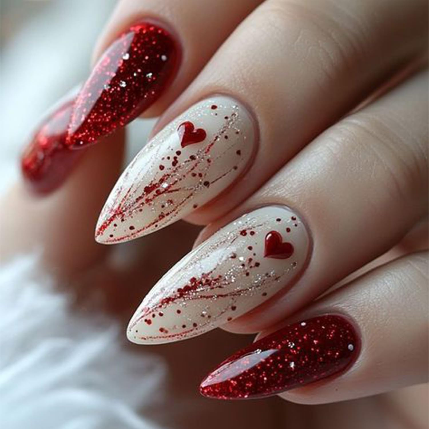 30Pcs Valentines Press on Nails Short Oval Fake Nails with Pink Wavy Stripes Ful