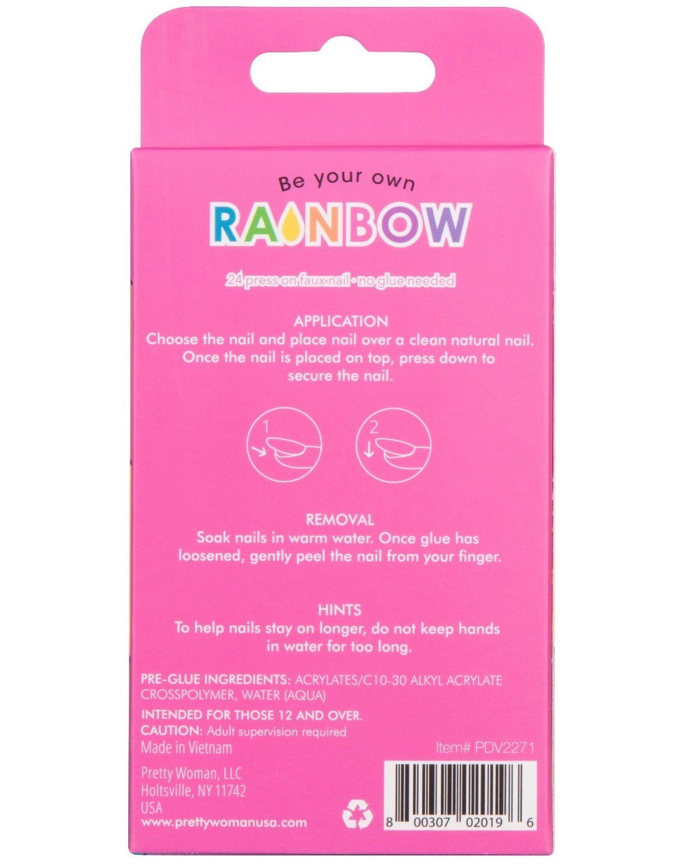 Pretty women Girls Be Your Own Rainbow Press On Nails 24 Piece