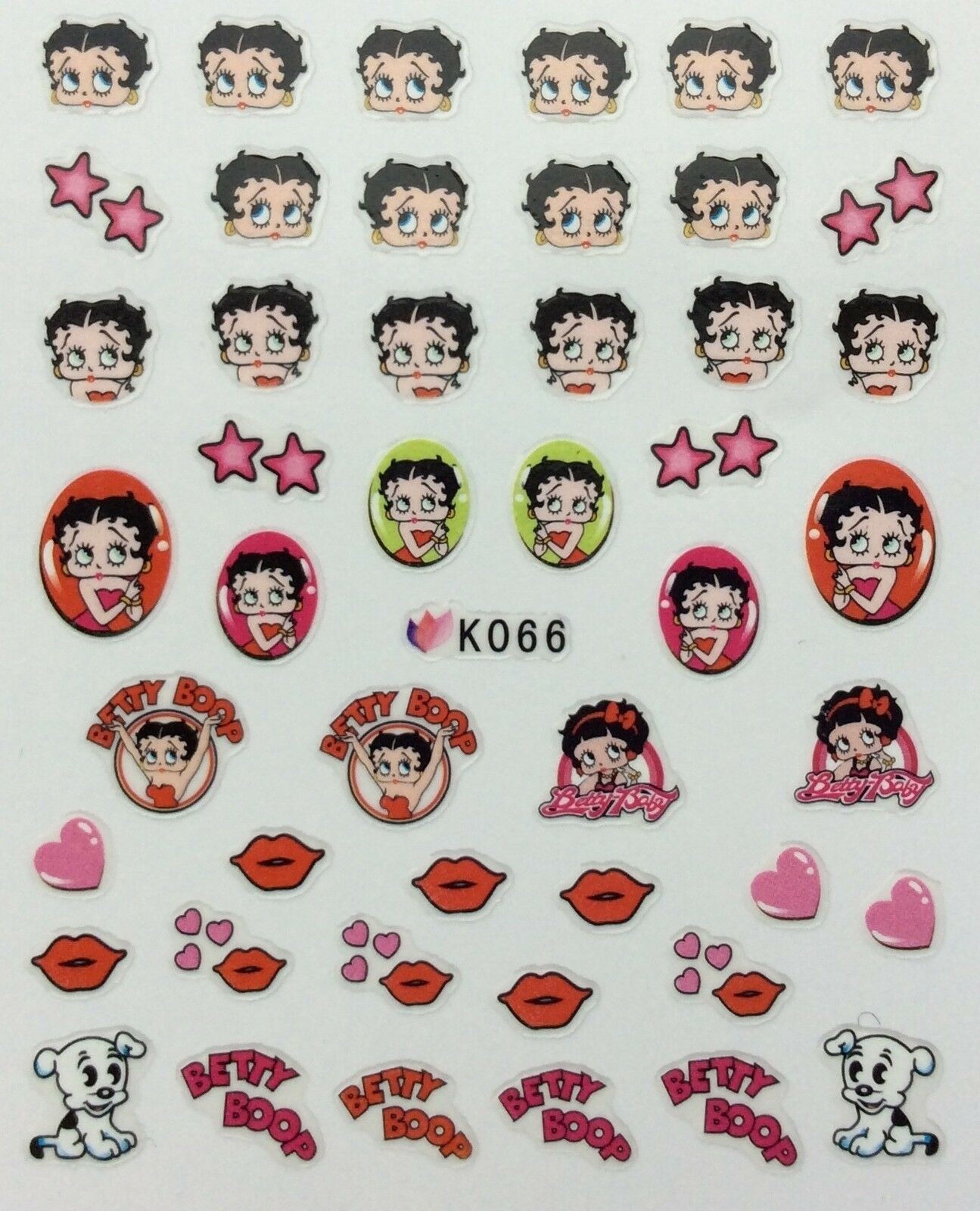 Nail Art 3D Decal Stickers Betty Boop Stars hart kiss Glam puppy K066