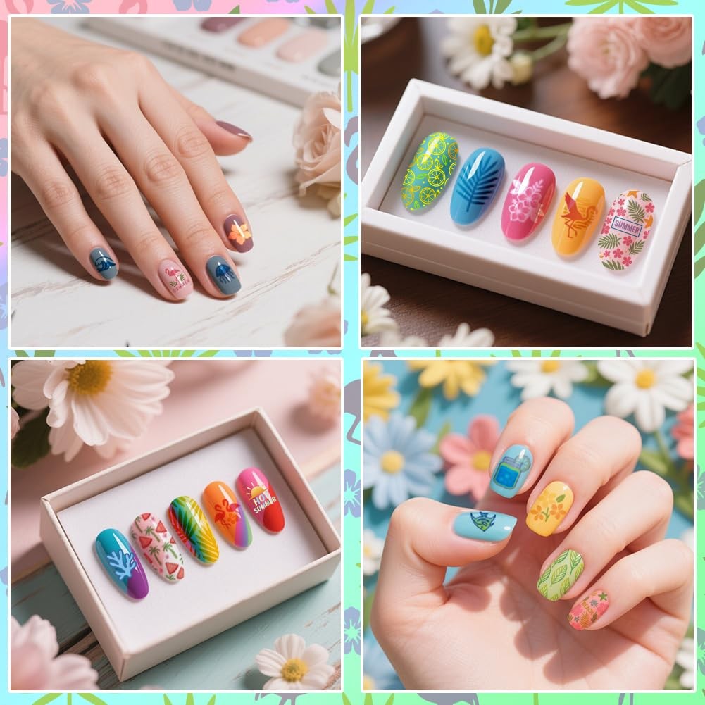4Pcs Nail Stamping Plates Set Summer Beach Hawaii Nail Art Stamper Templates …