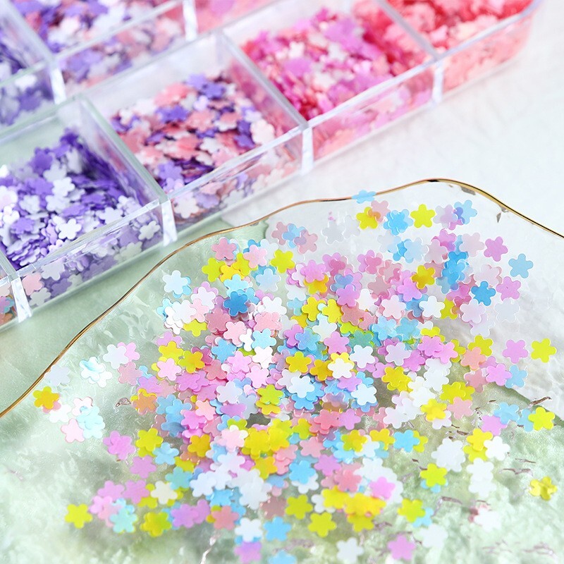 12 Grids Nail Sequins ~Glitter Flower Flakes Sparkly False Nail Art Tips Decor