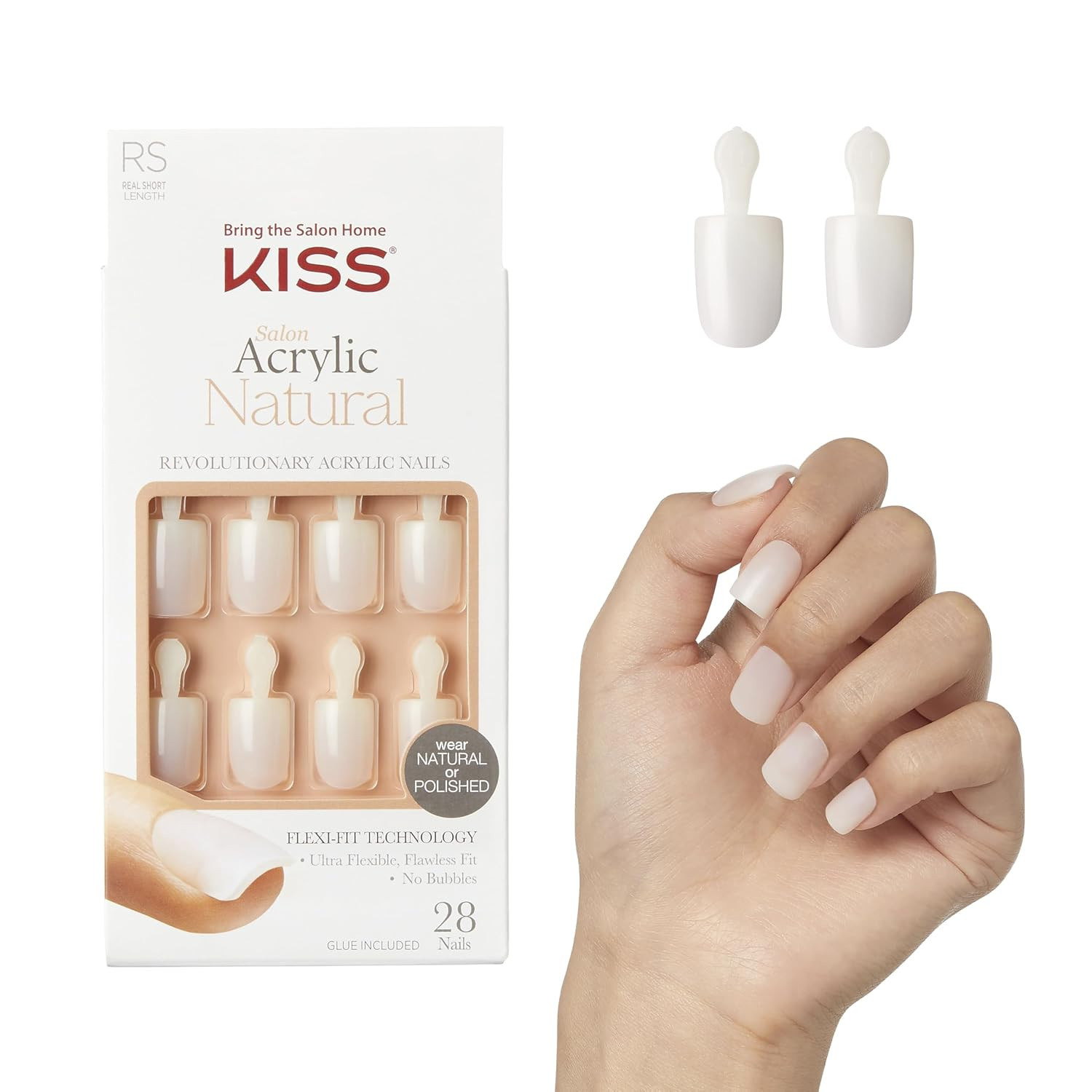 Salon Acrylic French Manicure Set, ‘Leilani’, Medium Length, Nude Square Press-O