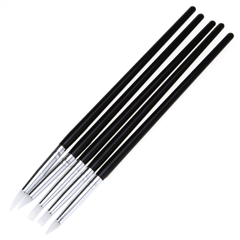 5pcs set Nail Art Carving Pen Silicone Head Wooden Handle Painting Brushes Tools