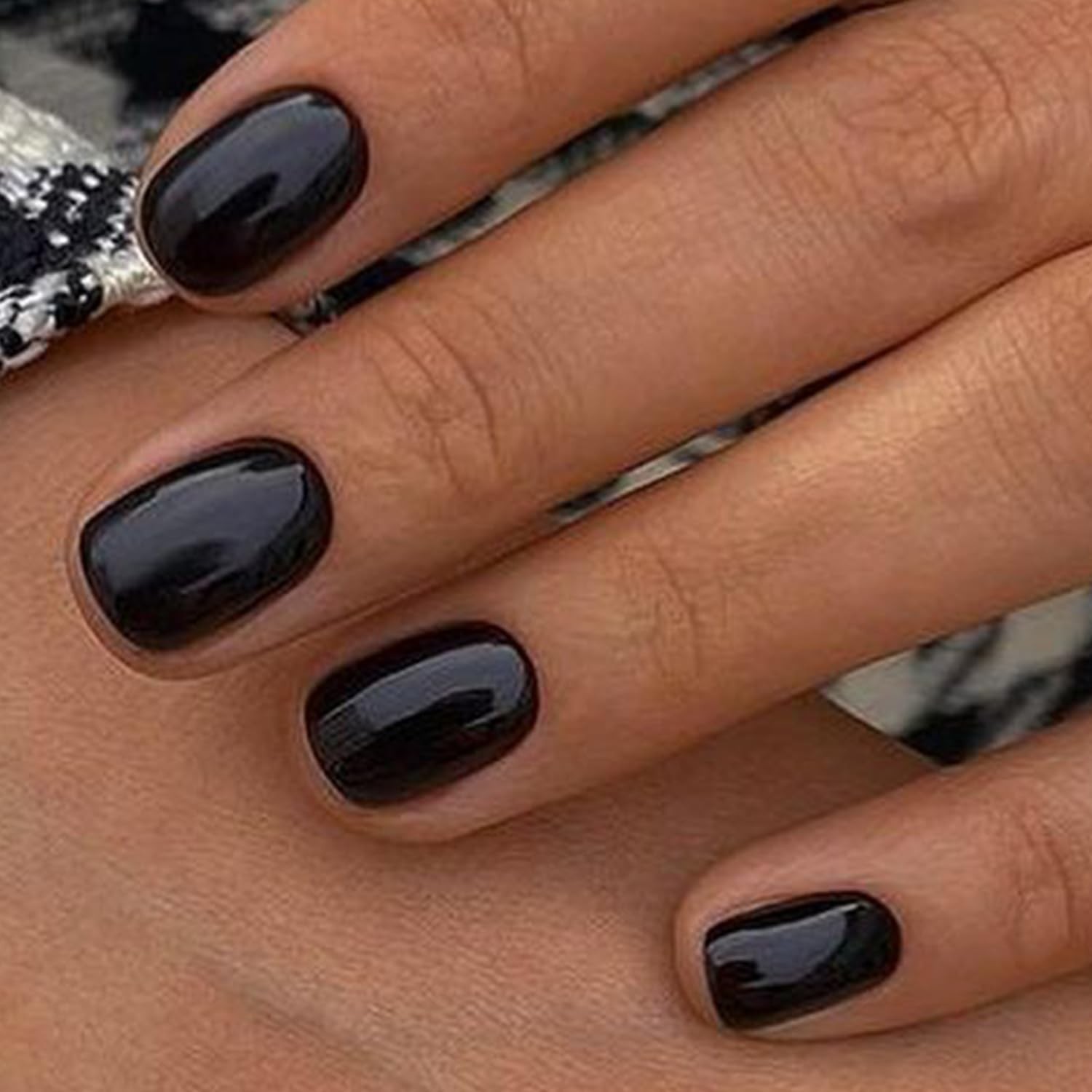 Black Extra Short Press on Nails, Natural Pure Black Fake Nails Short Squoval…