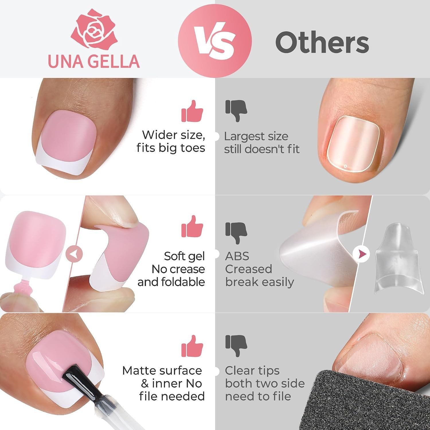 Long-Lasting Berry Pink Gel Press-On Toenails, 180PCS in 15 Sizes with Case