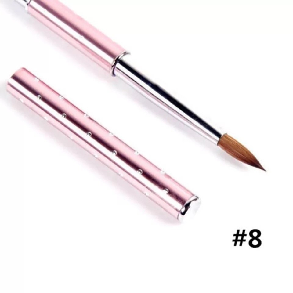 ACRYLIC NAIL BRUSH Kolinsky Sable Hair LIQUID POWDER 8 Crystal Pink Metal Handle