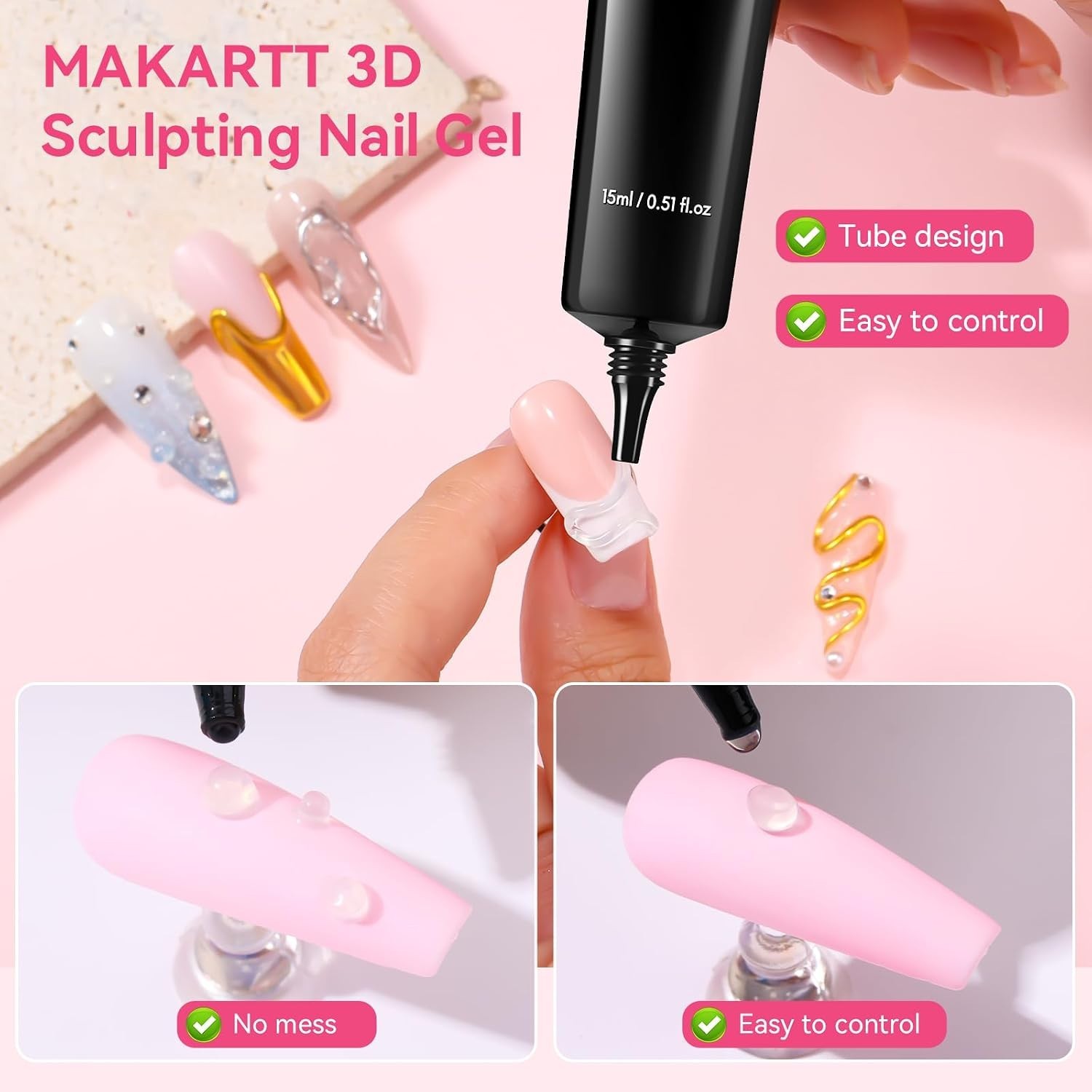 3D Gel Nail Art & Chrome Powder Kit – 15g Sculpting Gel Set for Stunning Designs