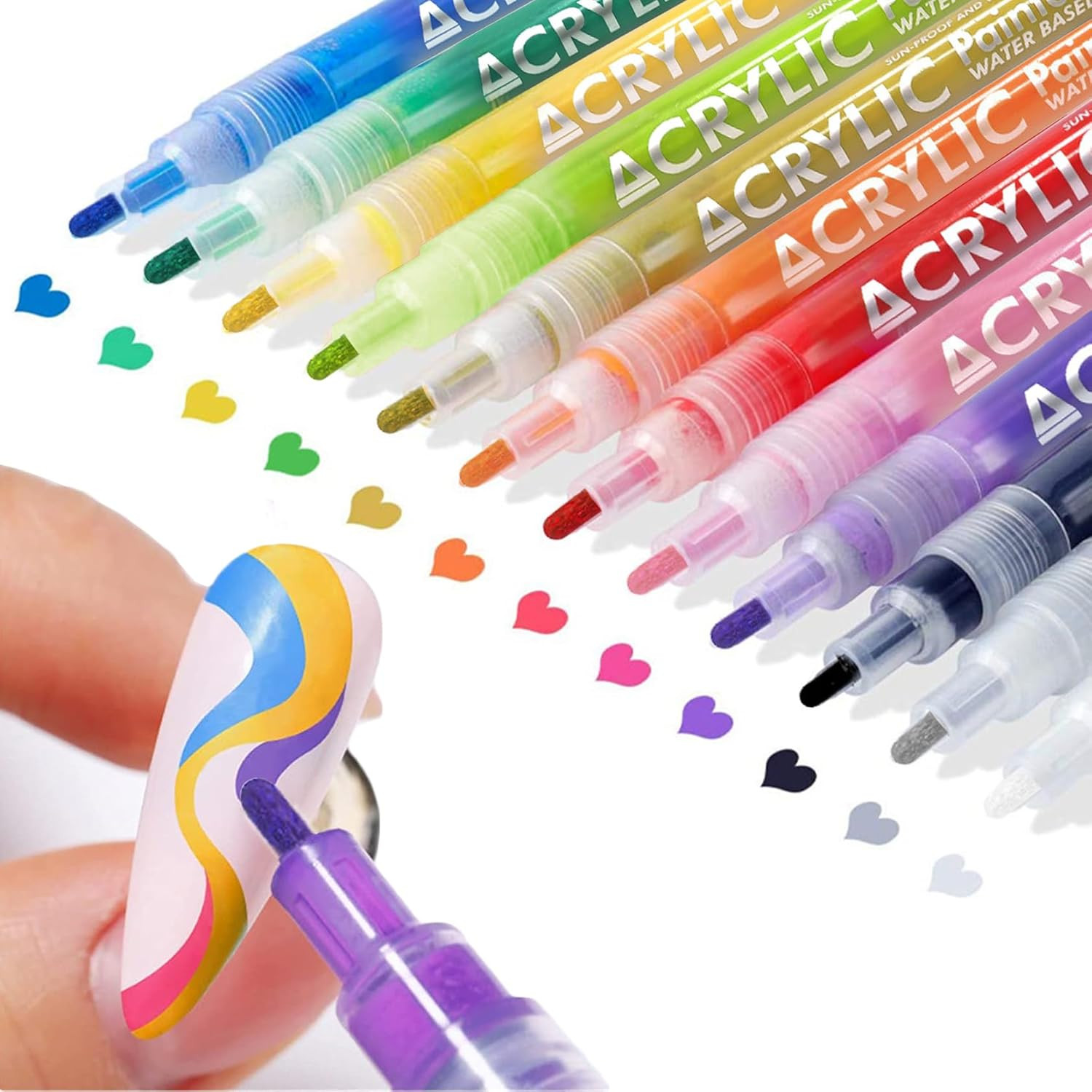 12 Colors Nail Art Pens Set, Nail Polish Markers Pens Quick Dry | 3D Acrylic Pai
