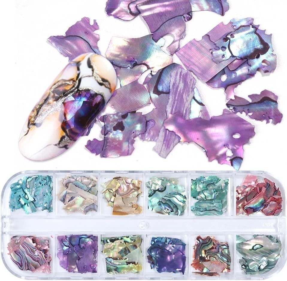 Abalone Shell Flakes for Nail Art – Colorful Seashell Sequins Glitter Irregul…