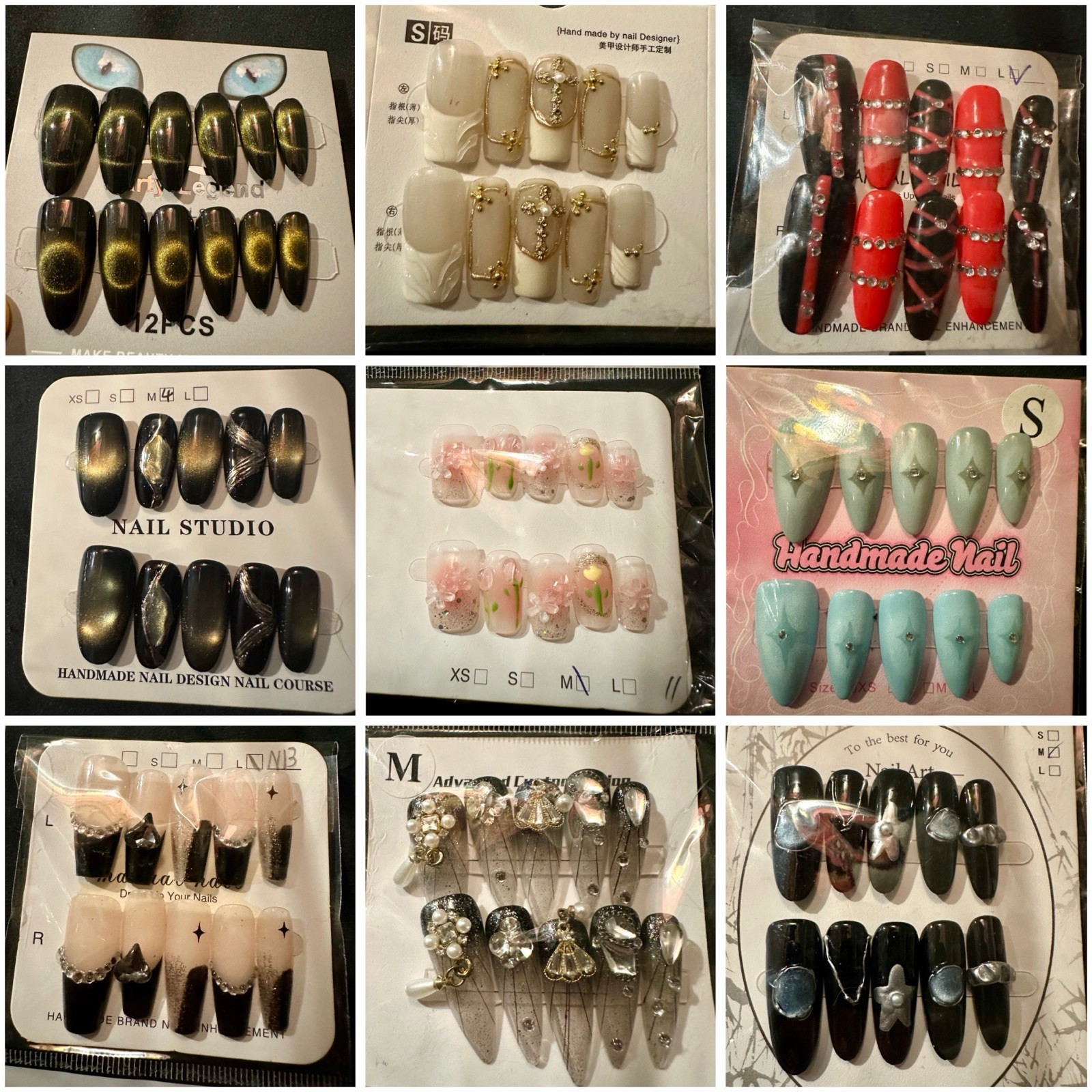 40 Sets of Press-On Nails Mixed Lot Full Cover 3D Pre-Designed Multicolor