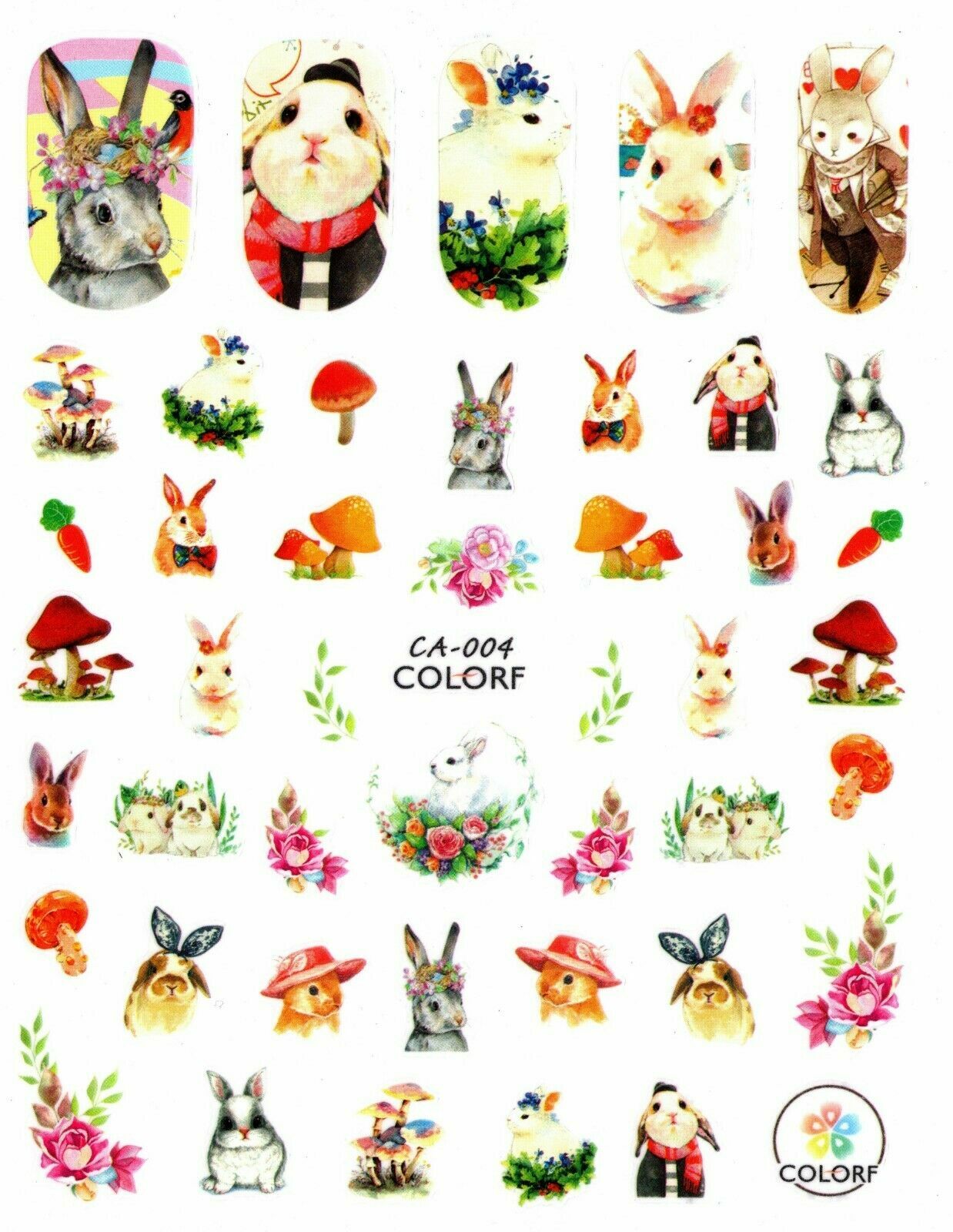 Nail Art 3D Decal Stickers Rabbit Cat Deer Flower Fruit Totoro NS30