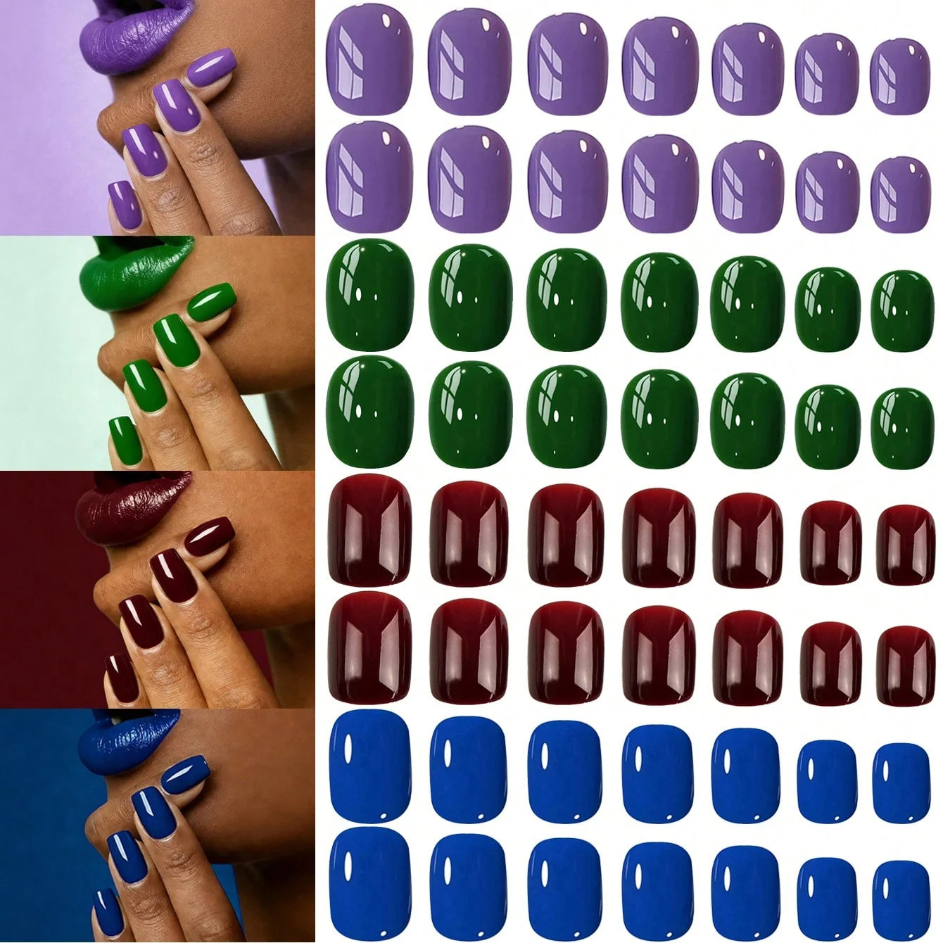 96PCS Matte Style Medium Square Solid Color Coffin Acrylic Fake Nails Nail Art