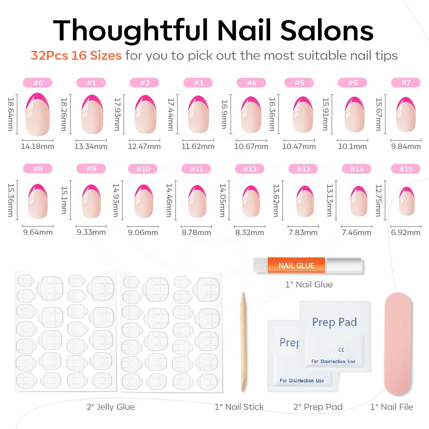 Durable Hot Pink Oval French Tip Nails – 32 Pcs Reusable Kit for Women