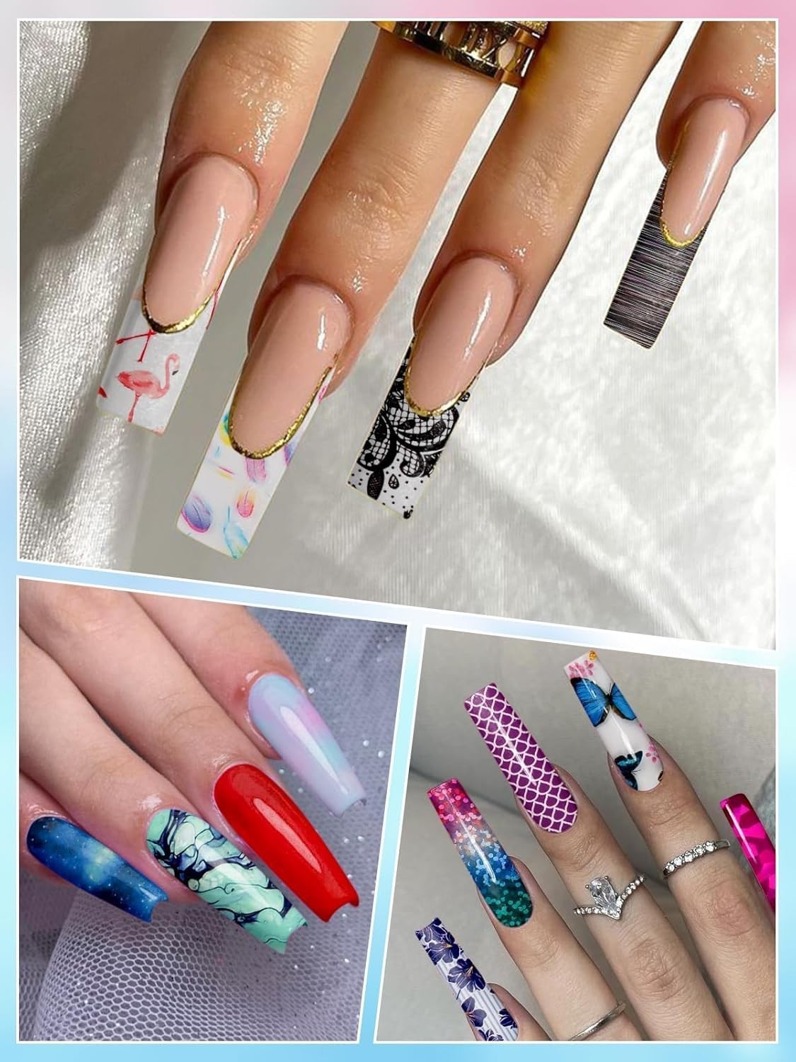 20/80 Pcs Nail Art Foil with 30ML Nail Foil Glue Gel, Starry Sky Flower Foils Tr