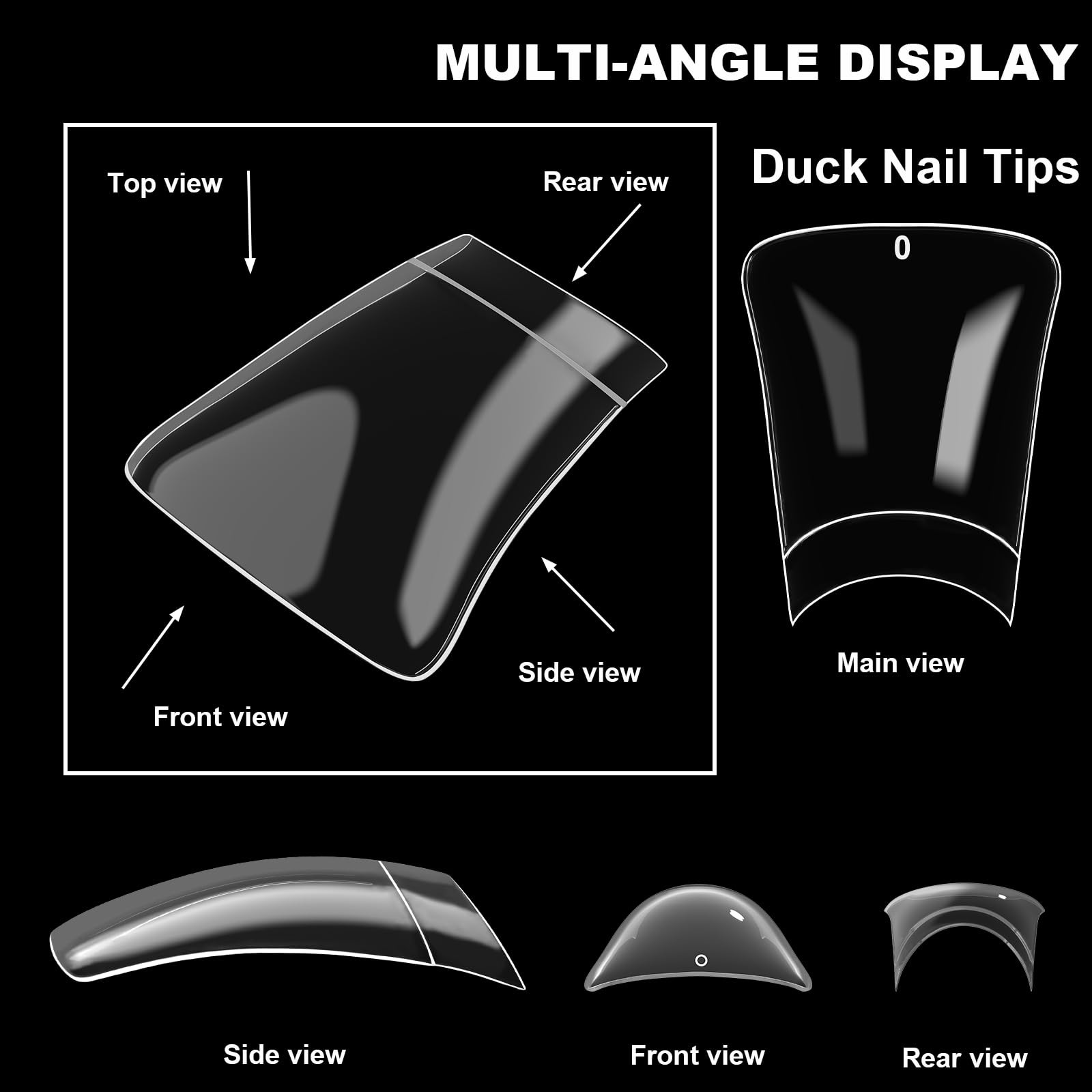 ASONRL 500Pcs 500 Piece Assortment, Short Clear Duck Nail Tips 500Pcs/Box