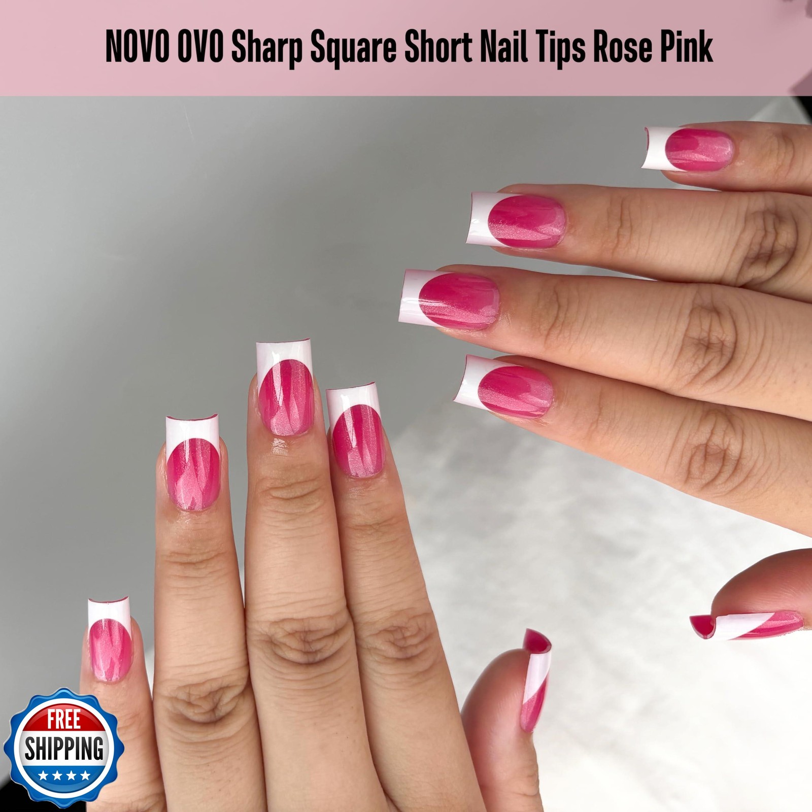 NOVO OVO Short Sharp Square White French Tip Nail Tips Press on R