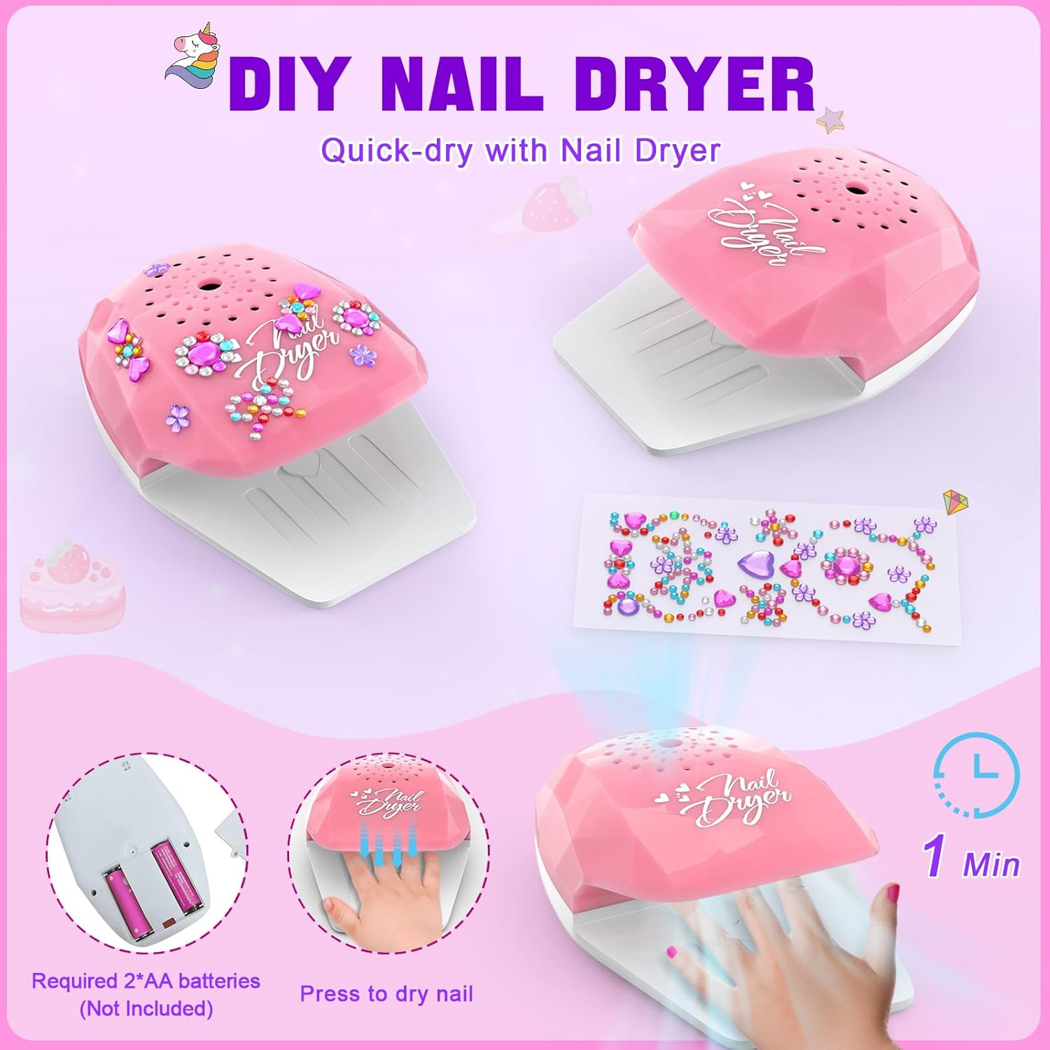 Kids Nail Polish Set for Girls, Non-Toxic Quick Dry Nail Art Salon Kit with Nail