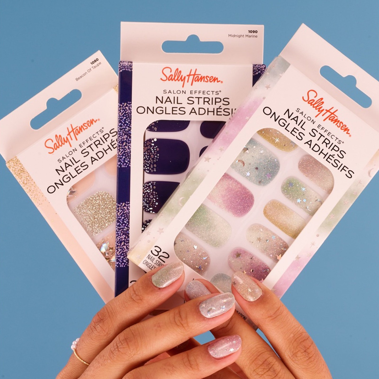 Sally Hansen Salon Effects Nail Strips | No UV Light Needed, A-List Ruby, 32pcs