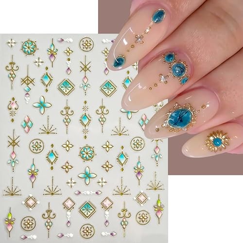 6 Sheets Bohemian Style Nail Decals Embossed Star Nail Art Stickers 5D bohemian