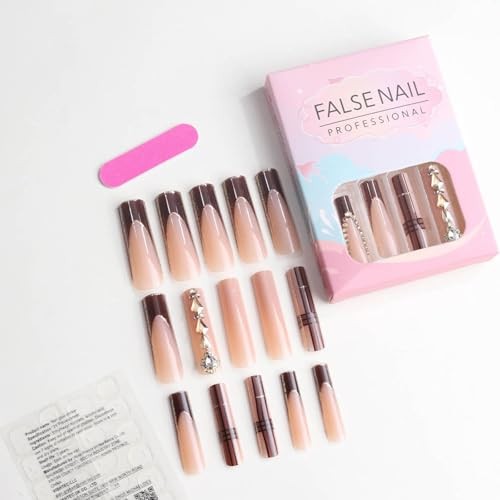 Long Press on Nails Square Xl Fake Nails French Tip Glue on Nail Geometric-29