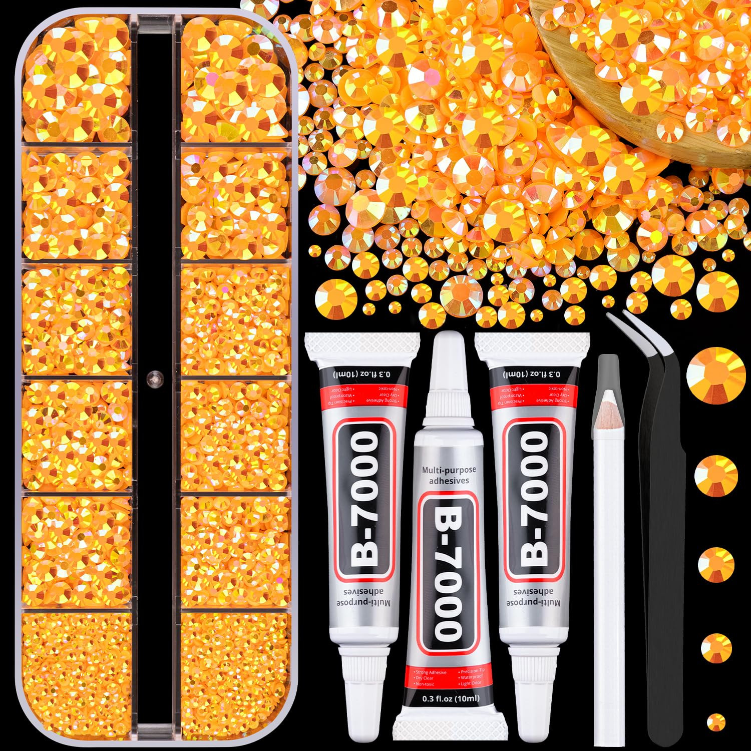 Resin Jelly Rhinestones for Crafting with B7000 Jewelry Glue, 1 Box Light Orange