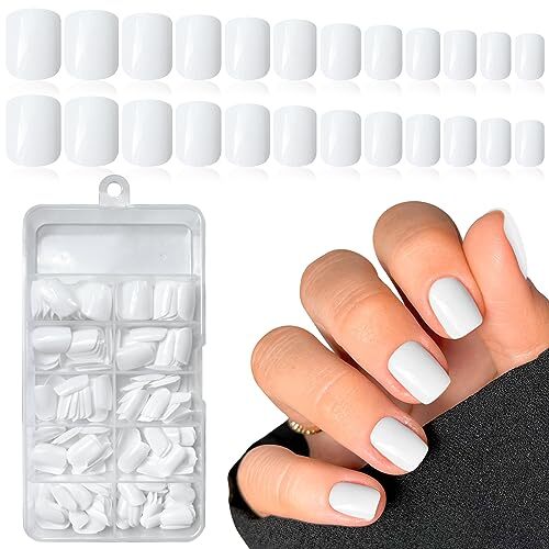 Short Press on Nails 240pc Glossy Press on Nails Short Square Round Fake White