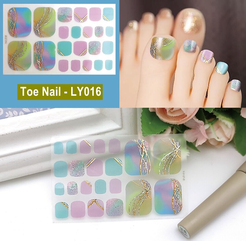 Neon Glitter Gold Accent Toe Nail Sticker Geometric Lines Marble Leopard Flower