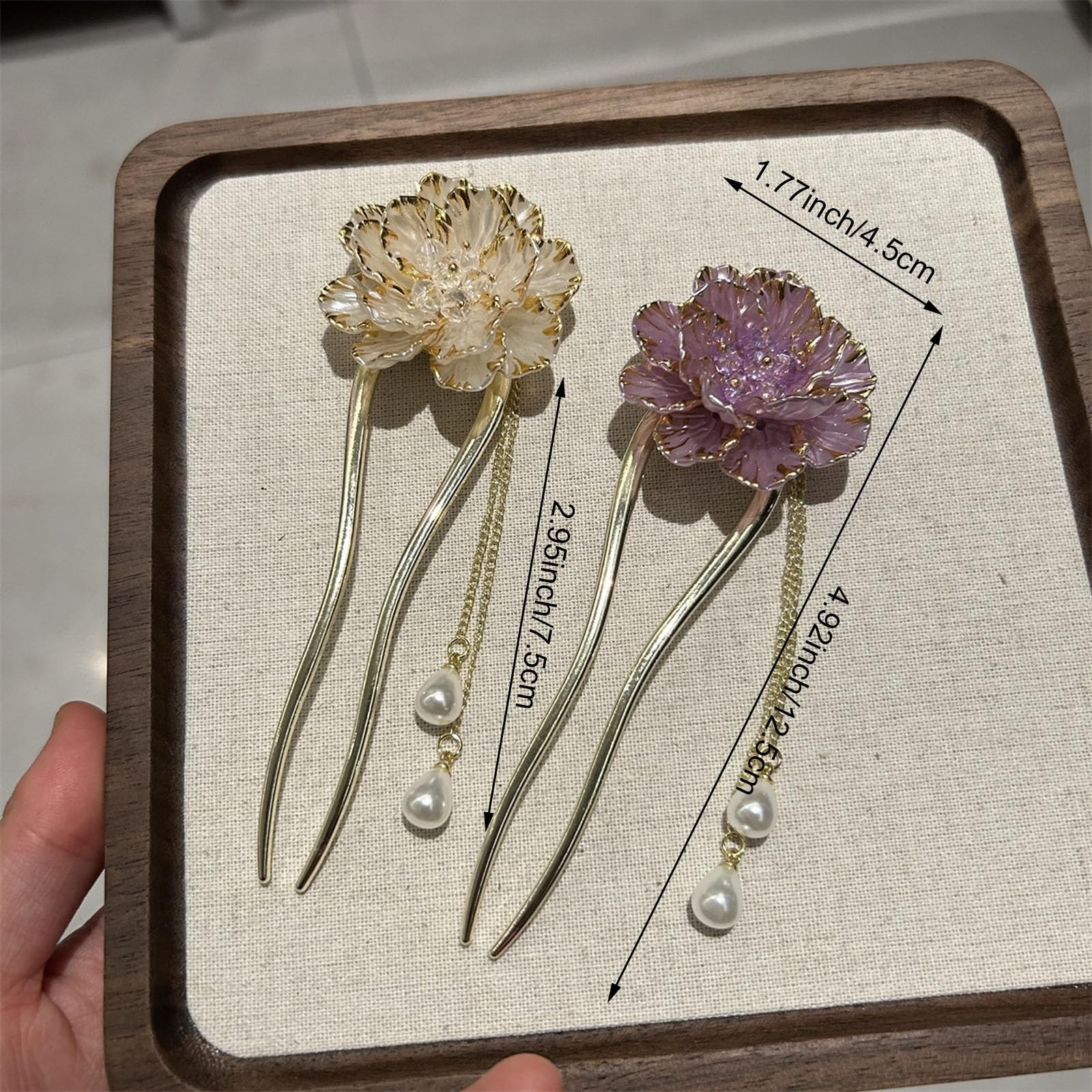 Vintage Pearl Chinese Hair Sticks, Pink 1 Count (Pack of 2), And Gold