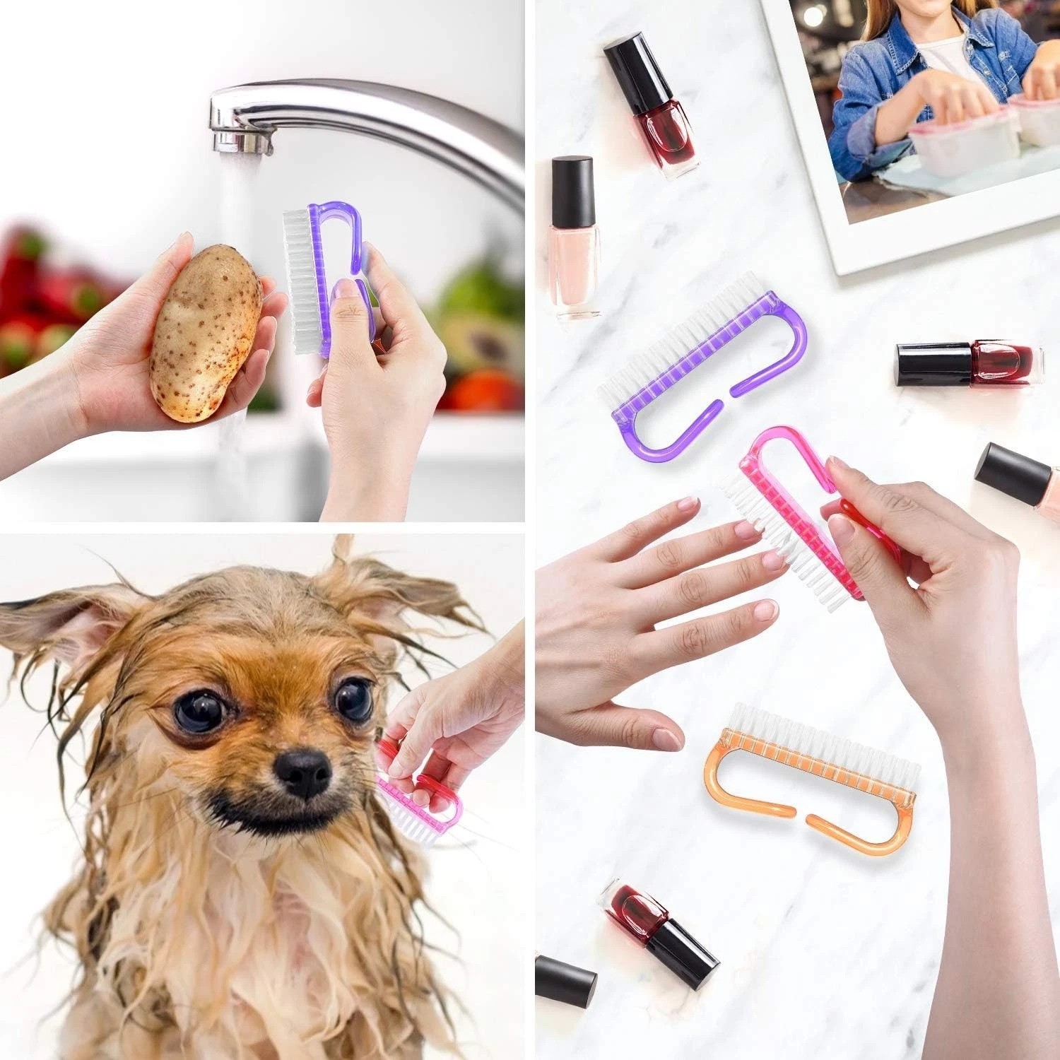 Vibrant 4-Pack Handle Grip Nail Brushes – Perfect for Home & Travel Care