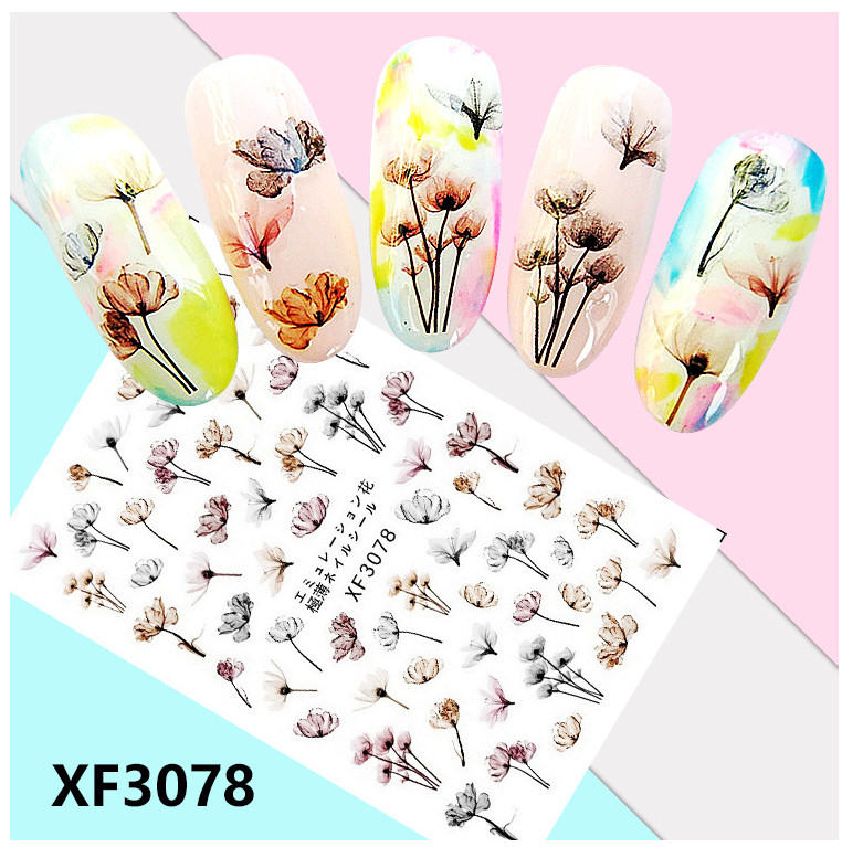 Nail Art Stickers Decals 12Pcs Flower Fruit Ladybirds Owl Cat Self-Adhesive NS34