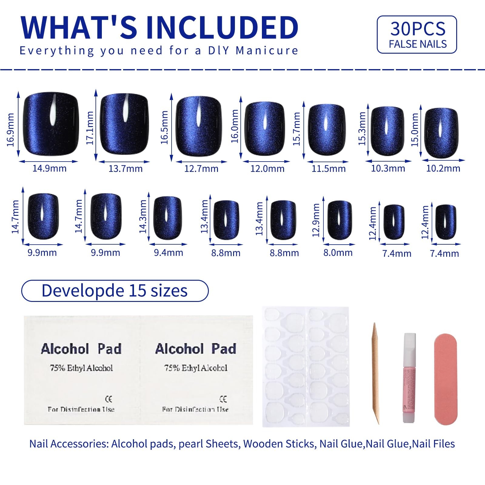 Stbisen Dark Blue Press On Nails Square, Short Cat Short, M01-Midnight Mirage