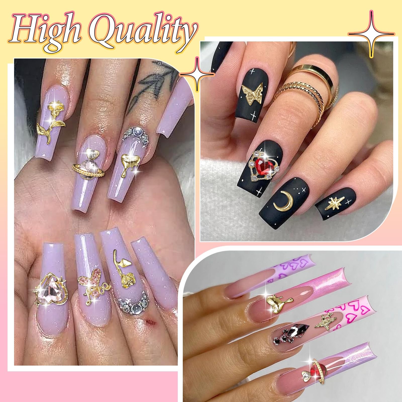 Cynailli 320pc S2 Nail Charms Gems Butterfly Heart Alloy