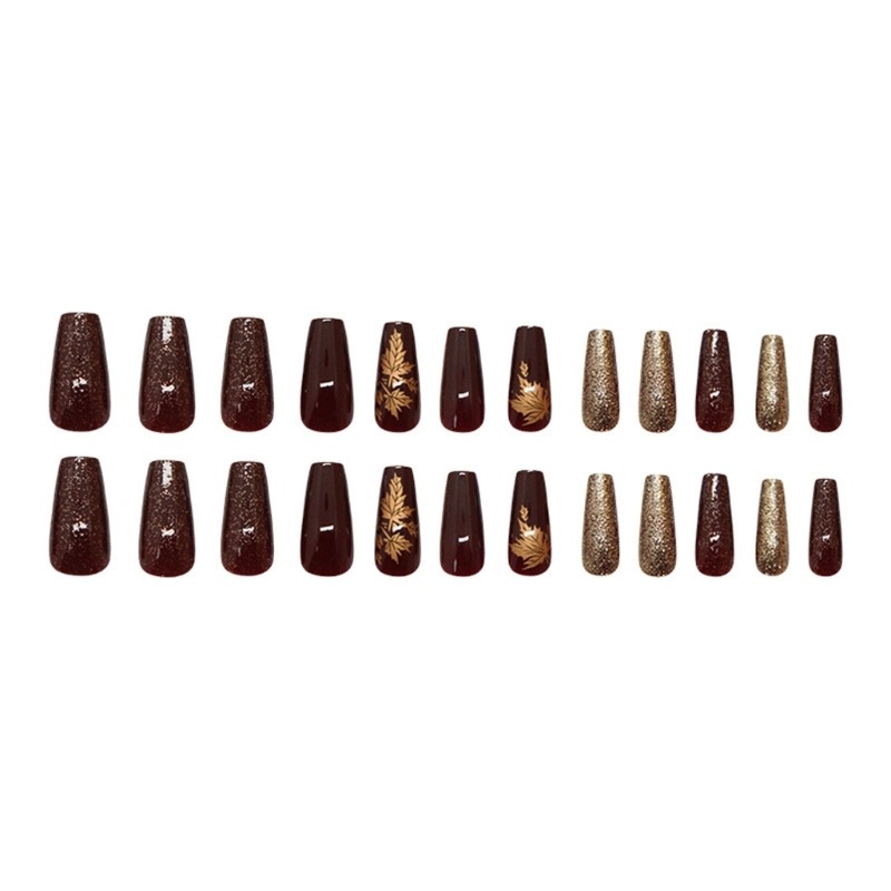 24PCS Fall Press On Nail Amber Glow Effect Multi Size Options Nail Enhancement